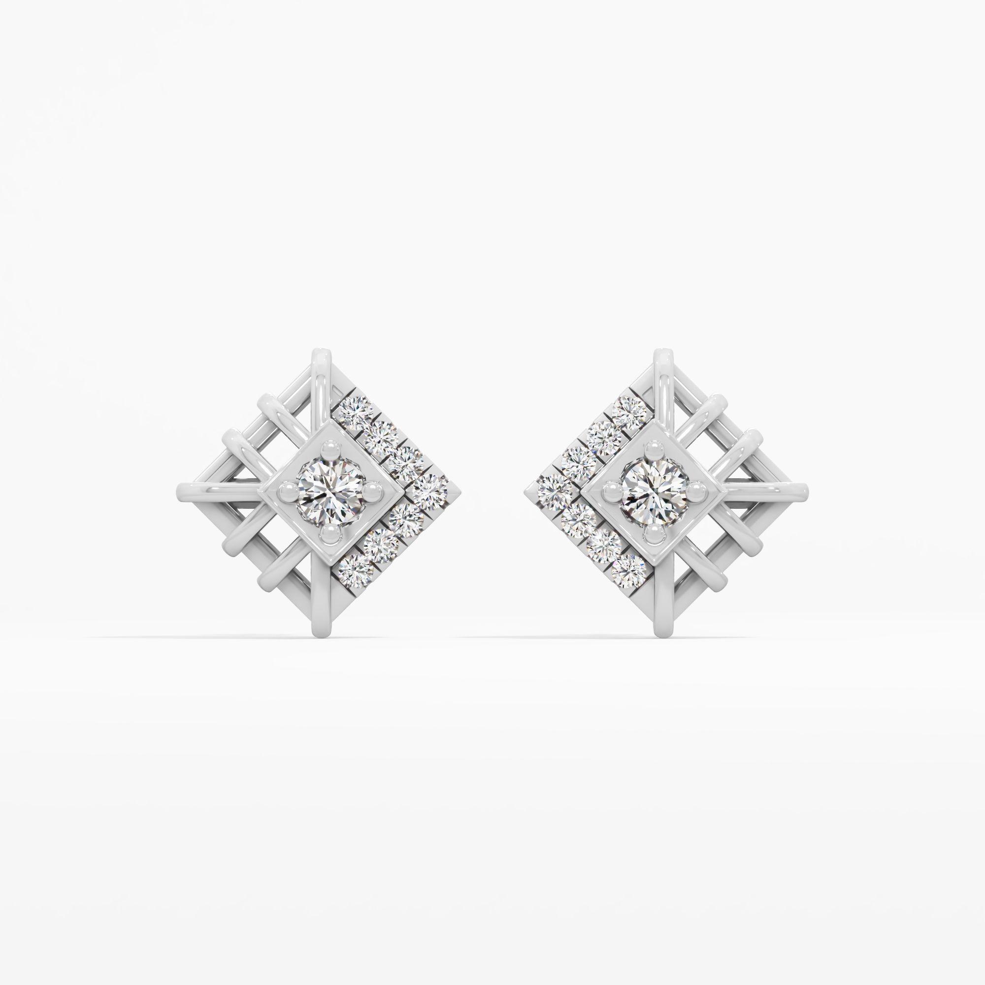 Geometric Lattice Solitaire Stud Earrings
