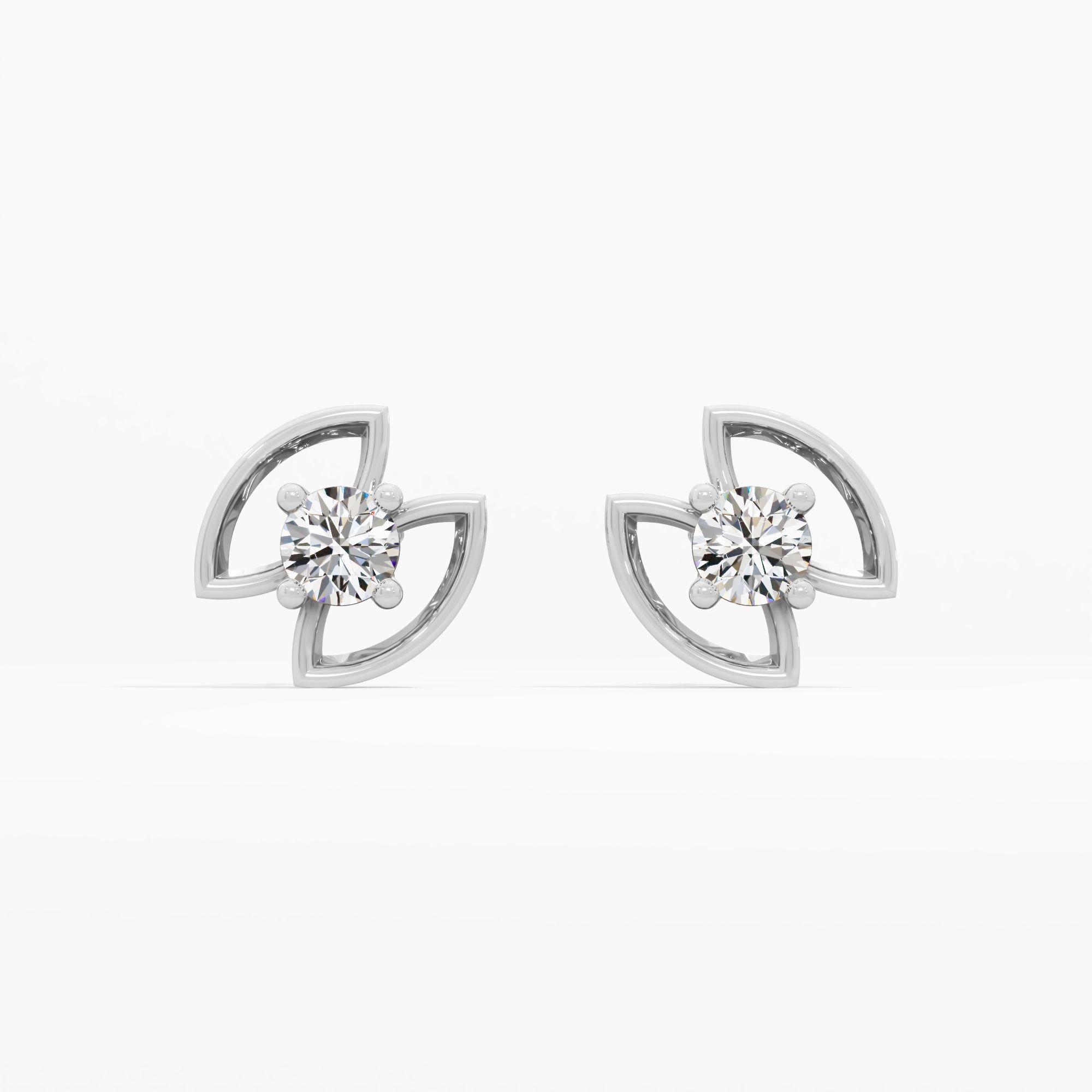 Twin Leaf Solitaire Stud Earrings