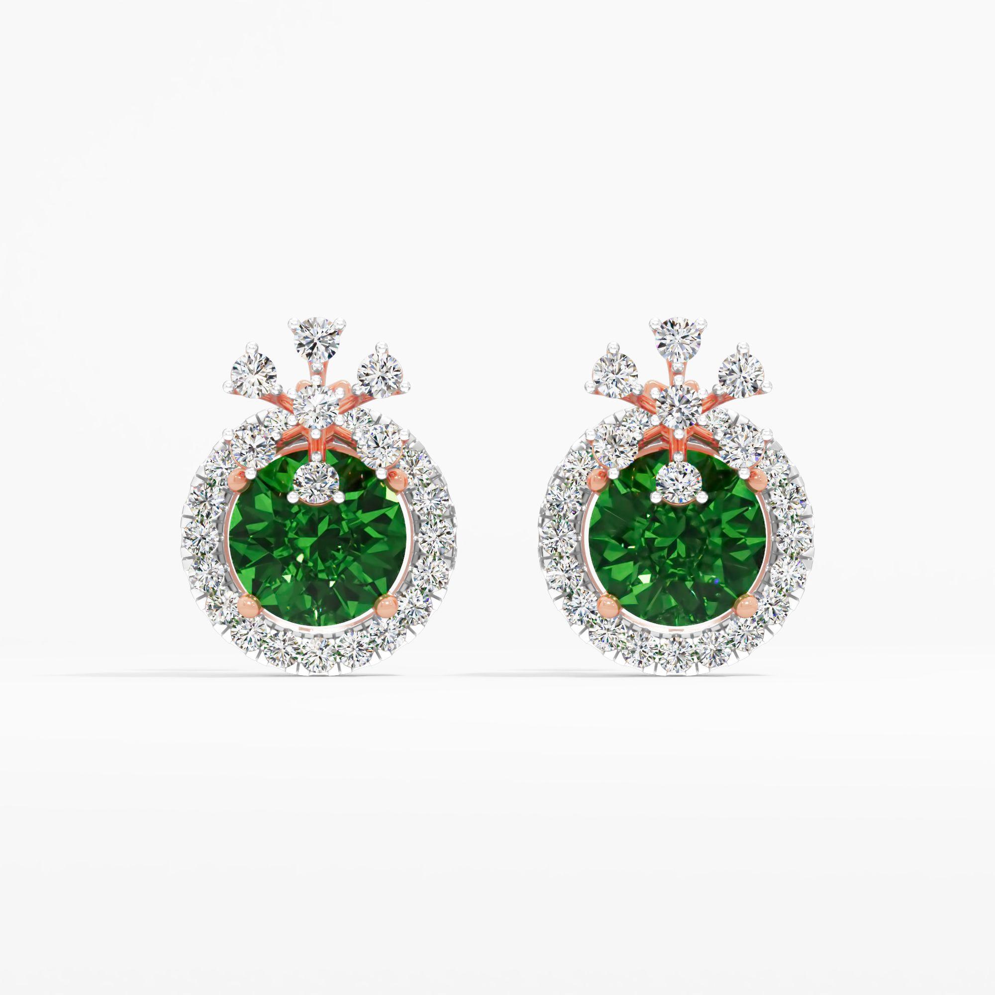 Emerald Halo Tiara Diamond Earrings