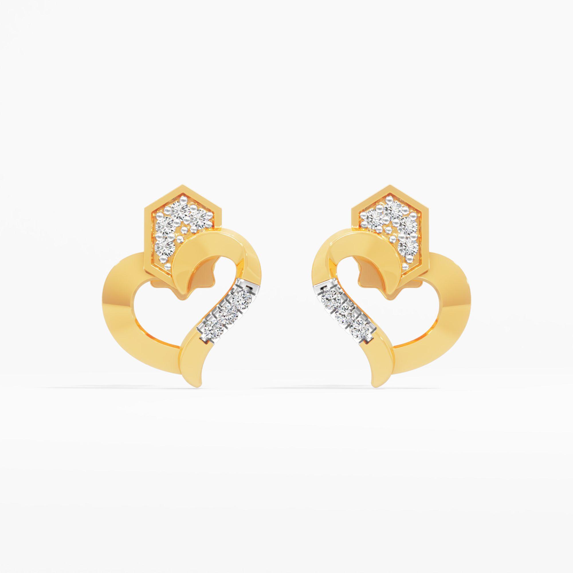 Hexagon Heart Stud Earrings
