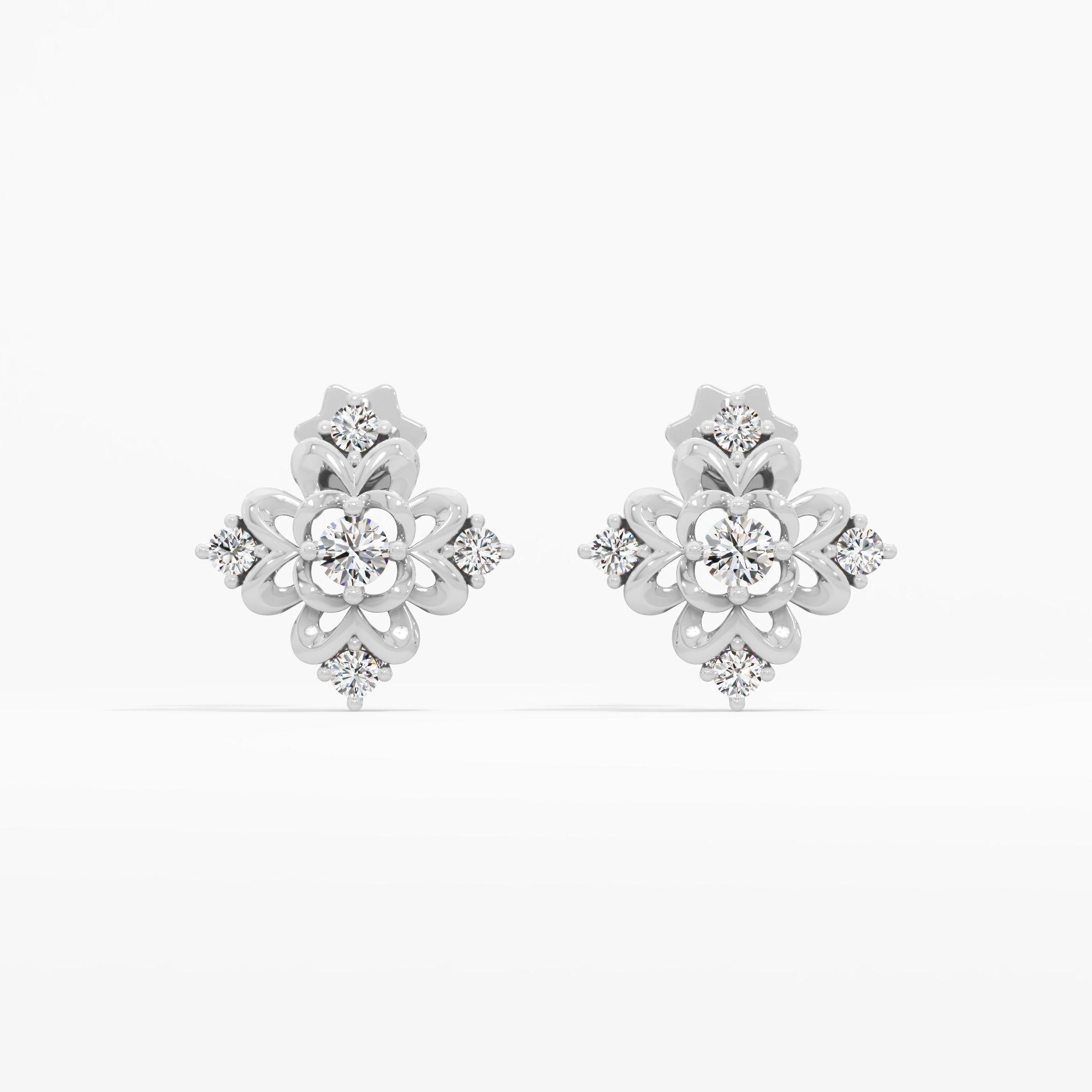 Ornate Floral Solitaire Stud Earrings