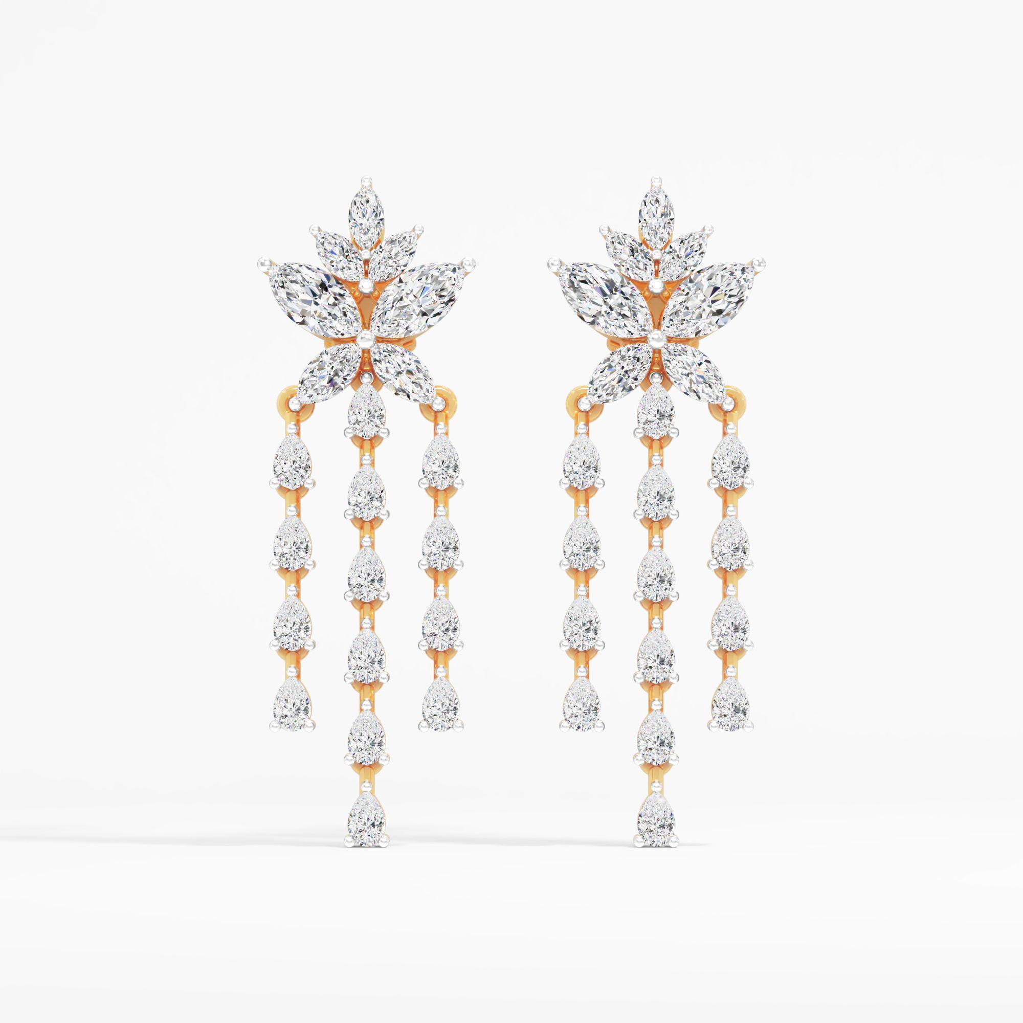 Floral Diamond Dangler Earrings