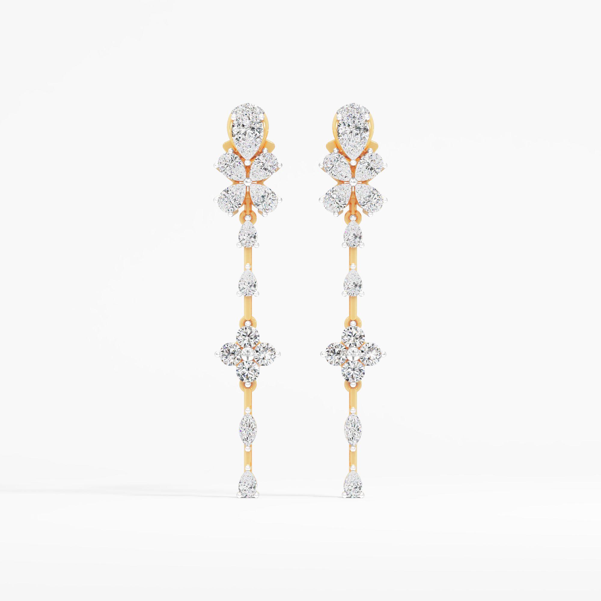 Pear Solitaire Floral Dangle Earrings