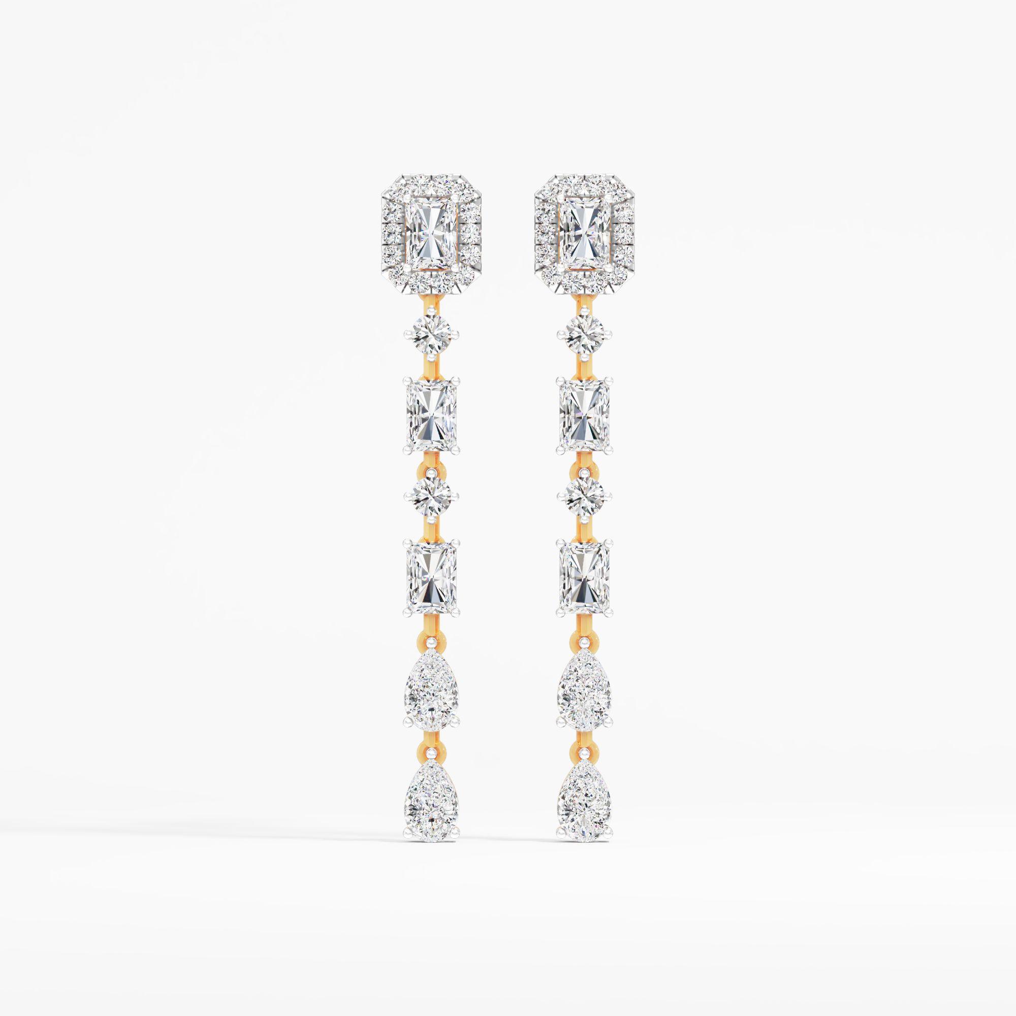 Emerald Halo Linear Dangle Earrings
