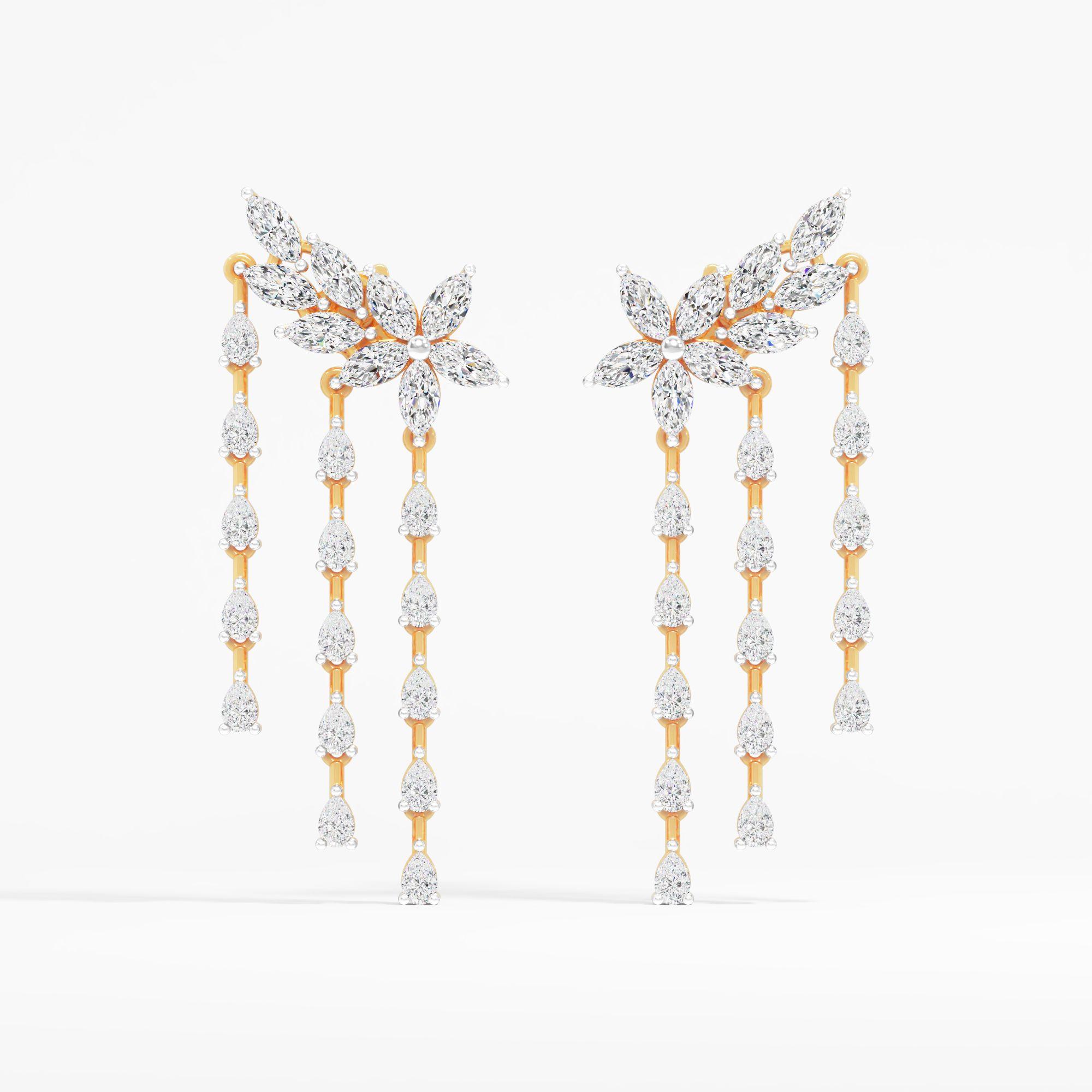 Floral Diamond Dangler Earrings