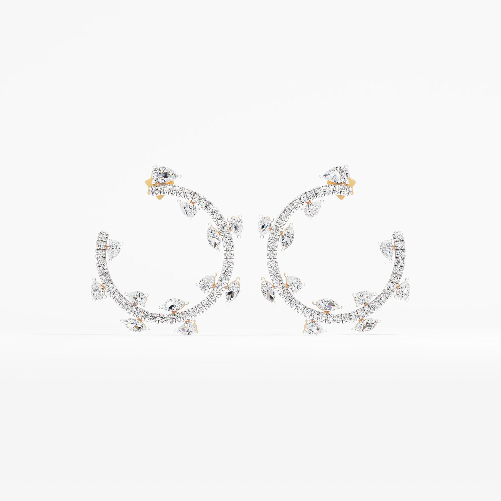 Leaf Motif Diamond Hoop Earrings