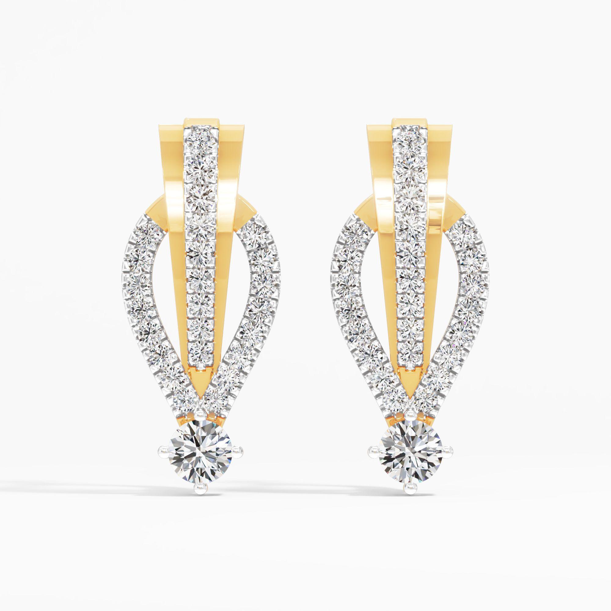 Leaf Vein Solitaire Huggie Earrings