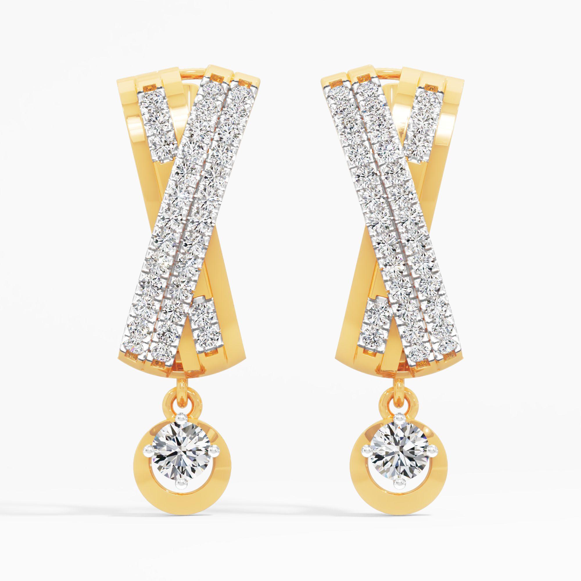 Ribbon Cross Solitaire Drop Earrings