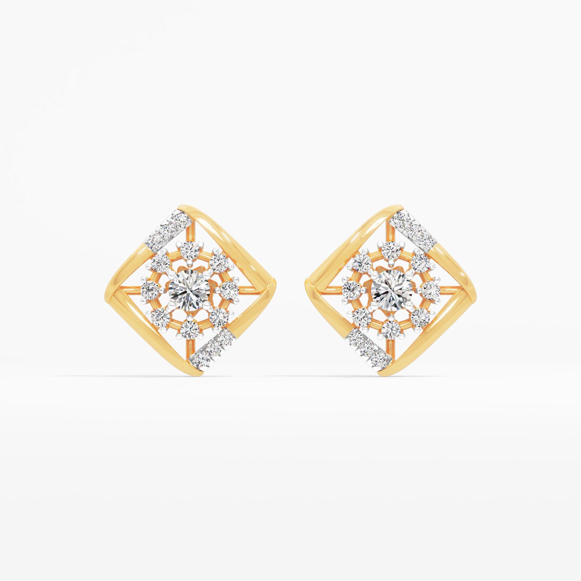 Rhombus Frame Solitaire Stud Earrings