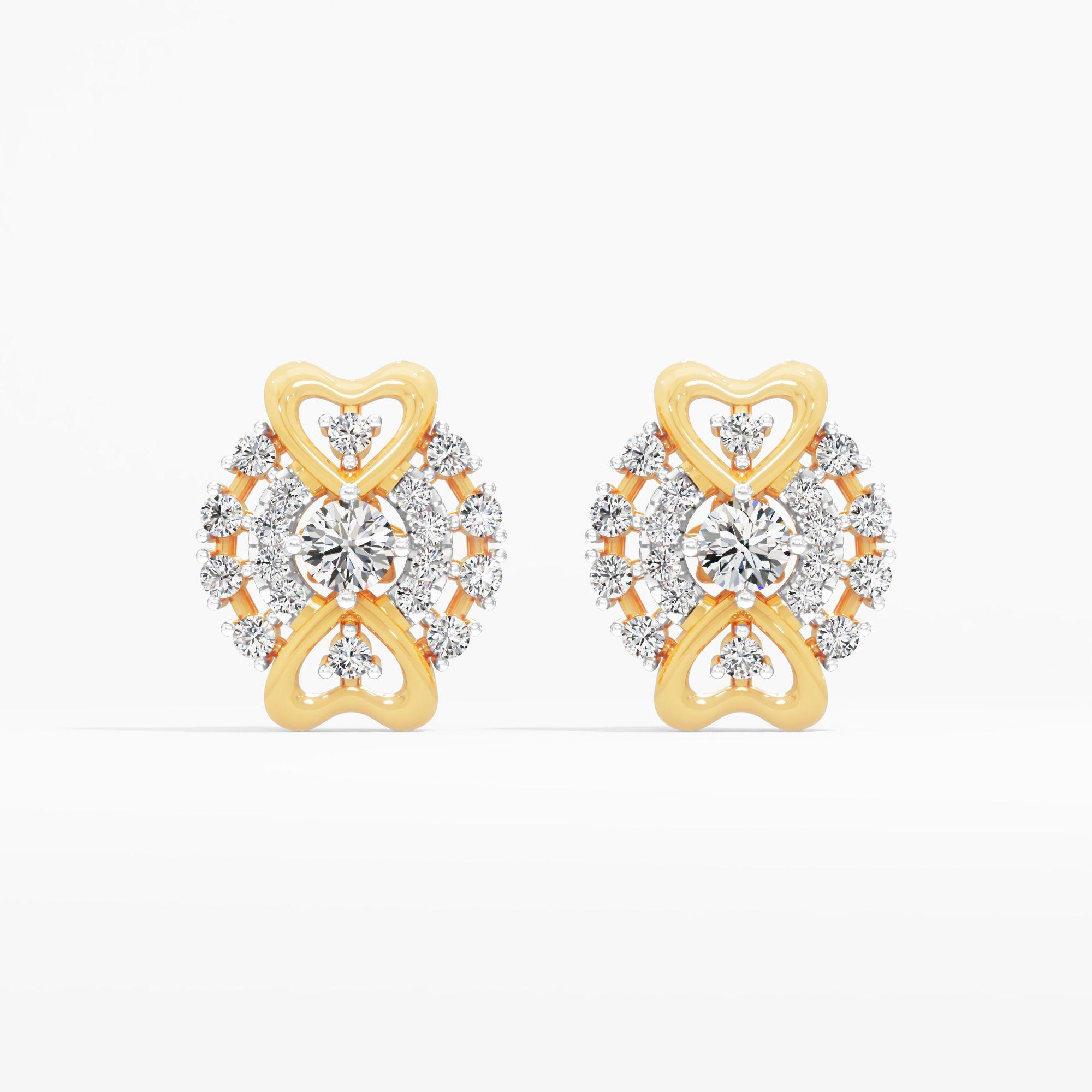 Clover Heart Solitaire Stud Earrings