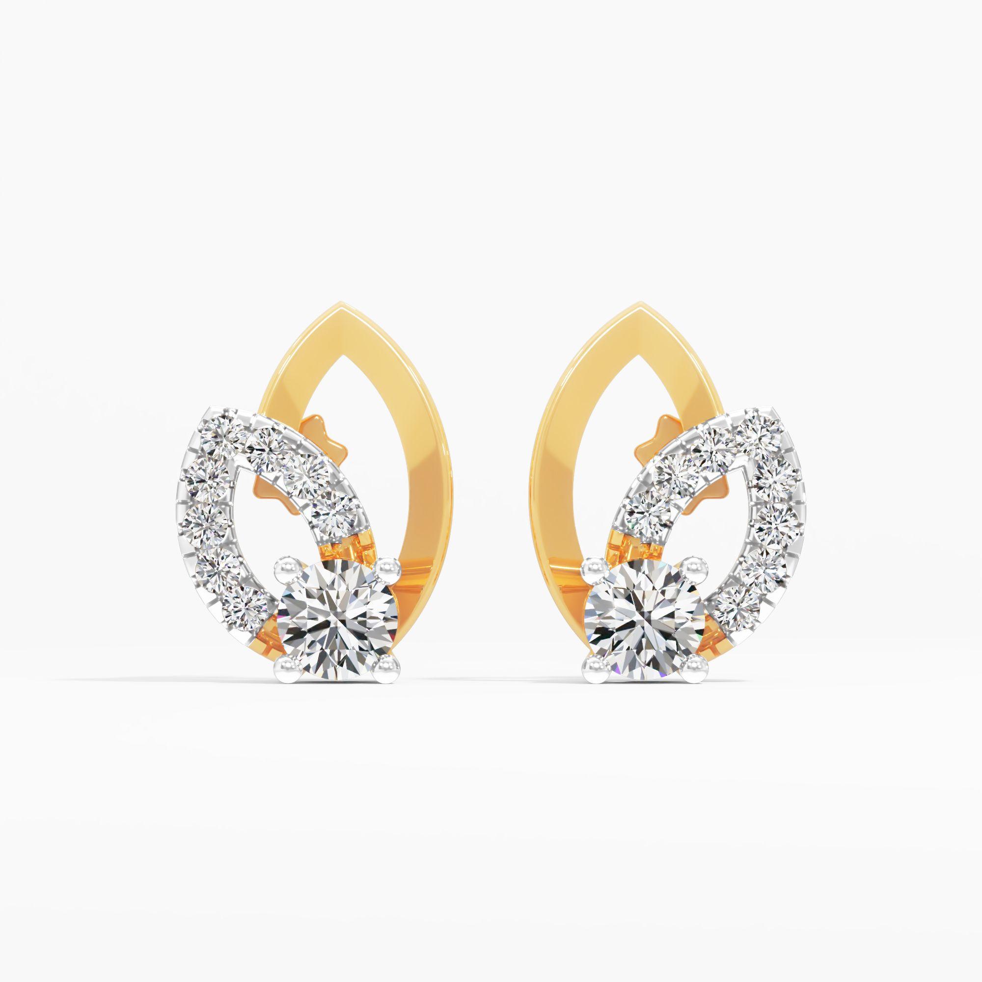 Natural Leaf Solitaire Stud Earrings