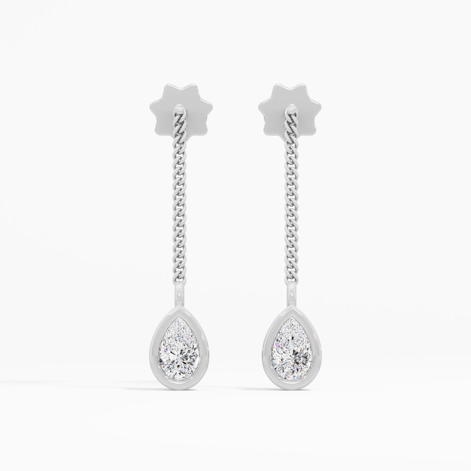 Pear Solitaire Chain Dangle Earrings