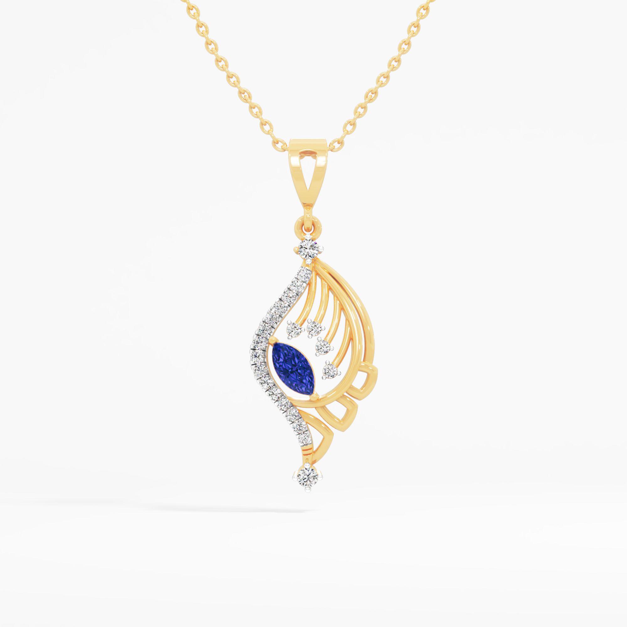 Sapphire Feather Diamond Pendant