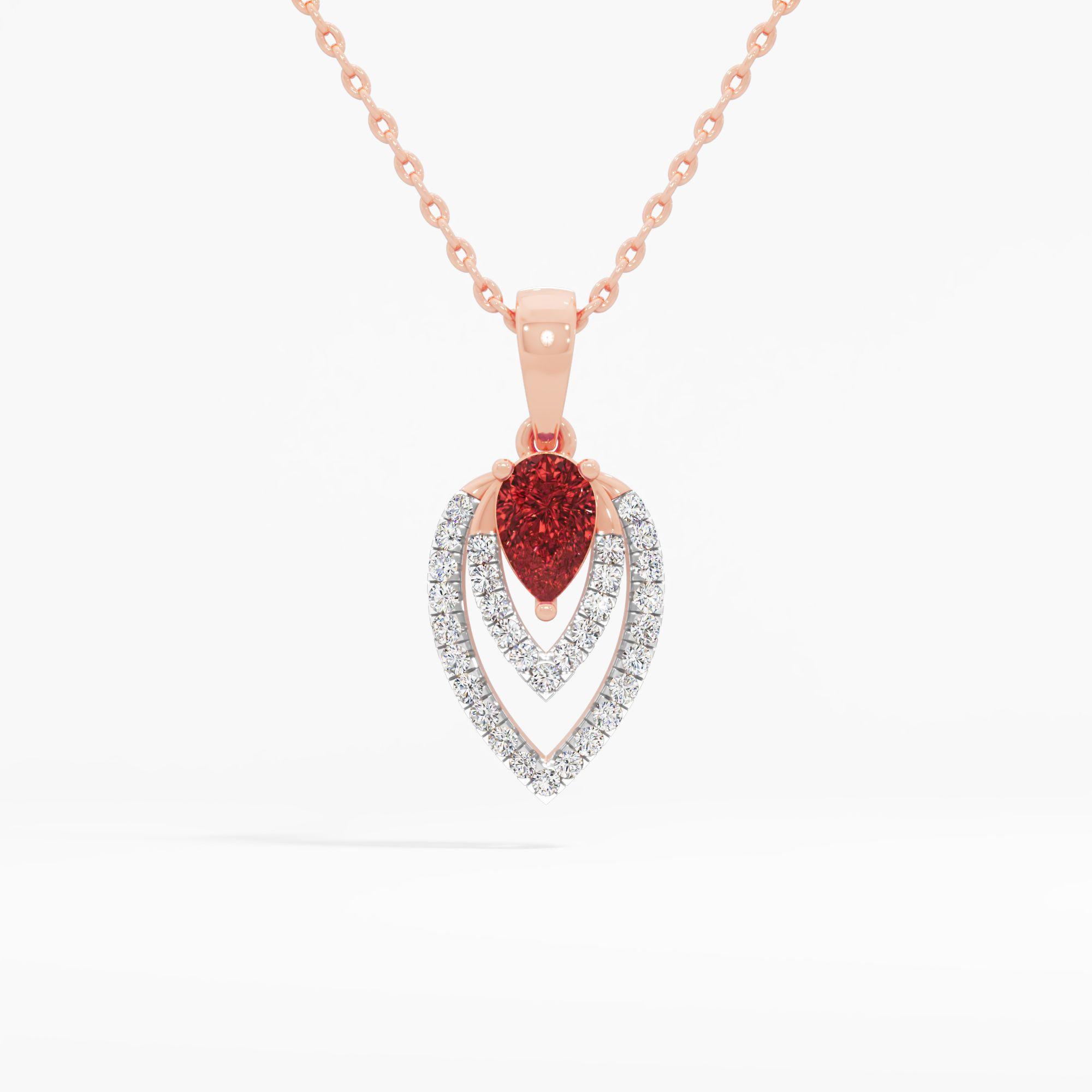 Nested Foliage Pear Ruby Pendant