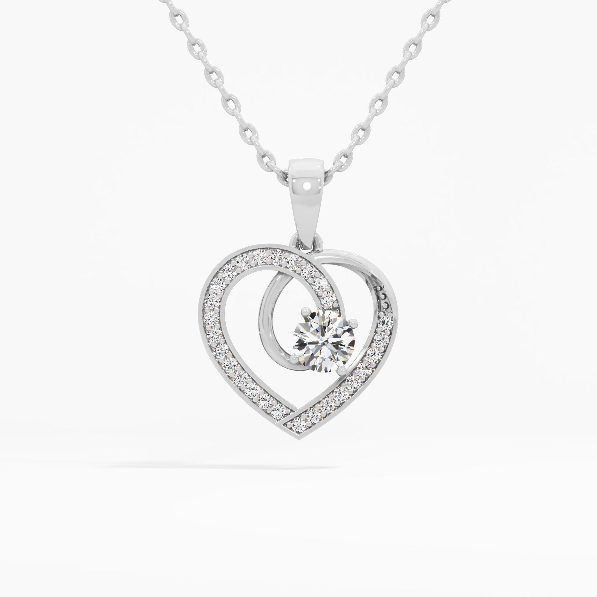 Twirl Heart Solitaire Diamond Pendant