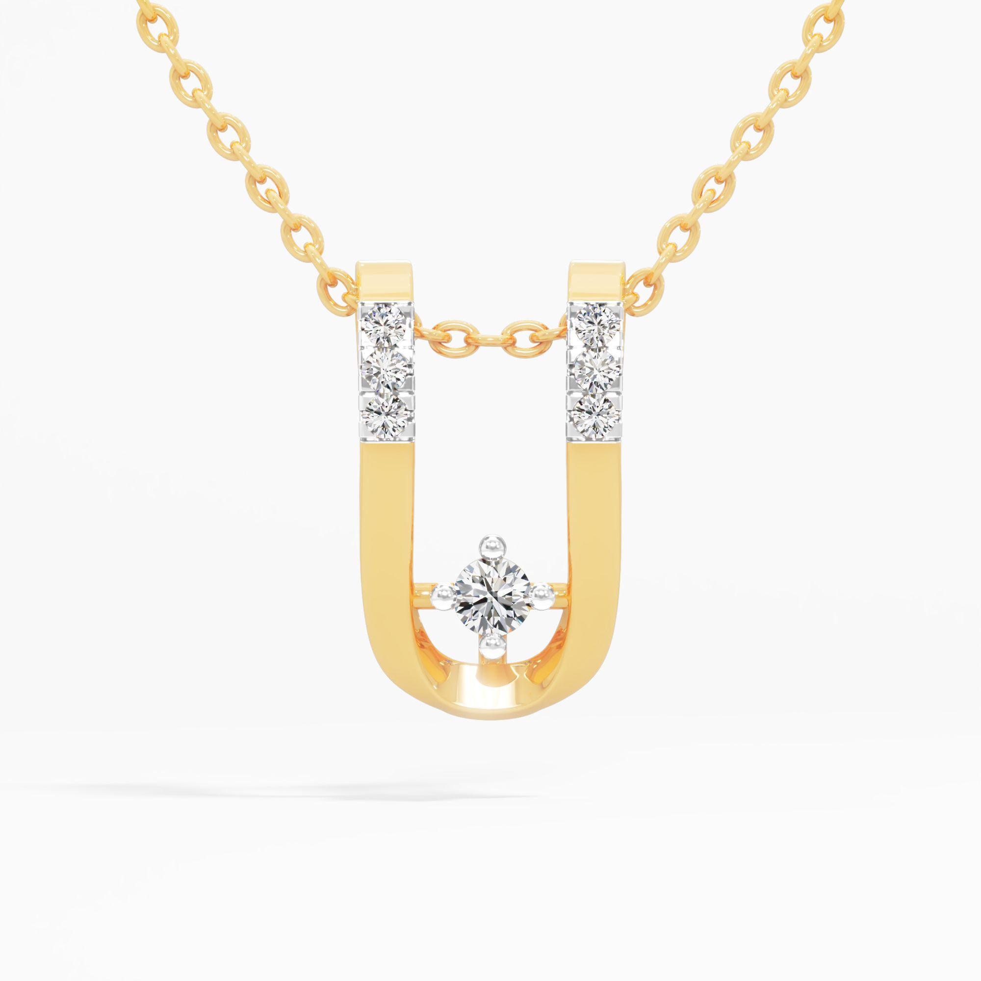 U Curved Solitaire Charm Pendant