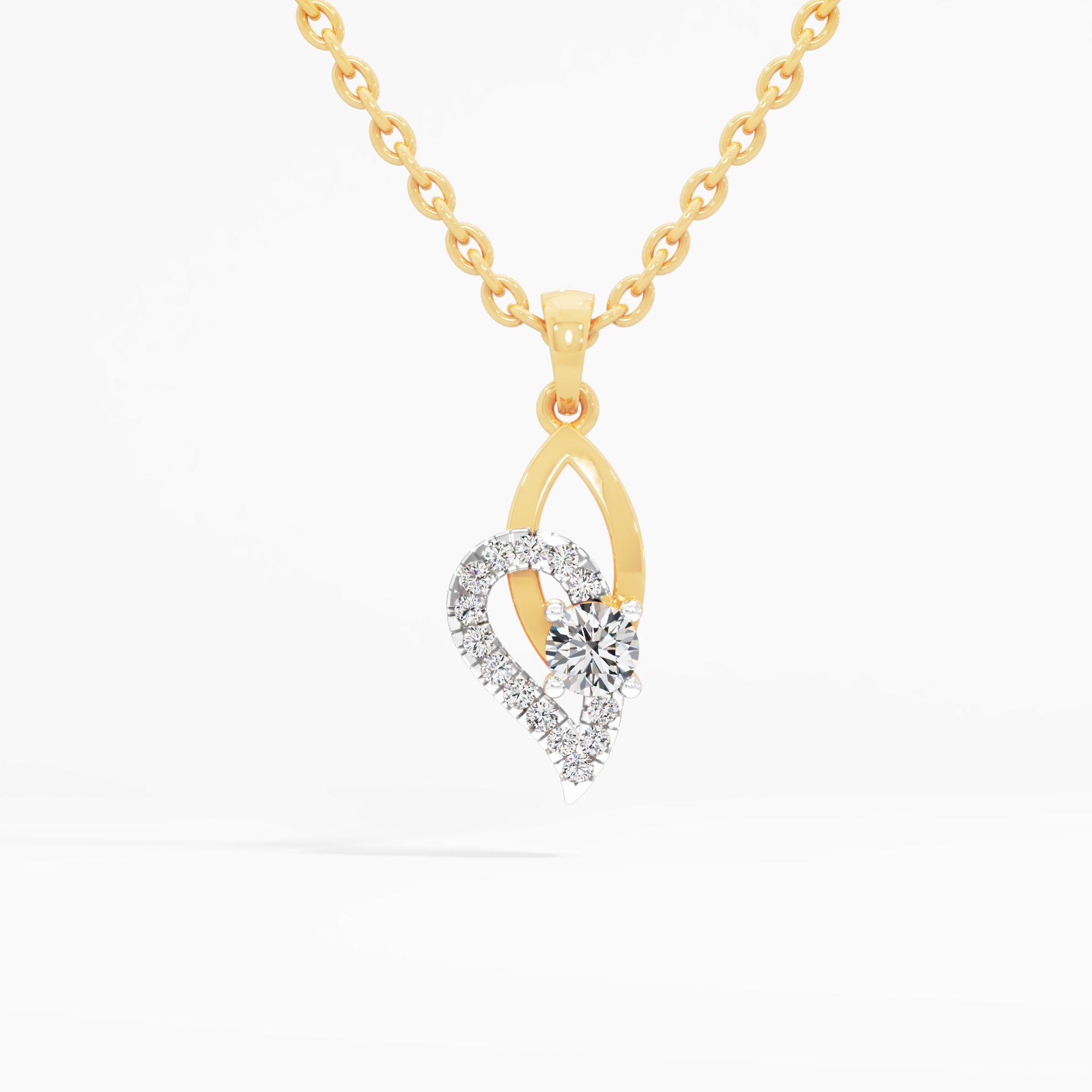 Leaf Heart Solitaire Pendant