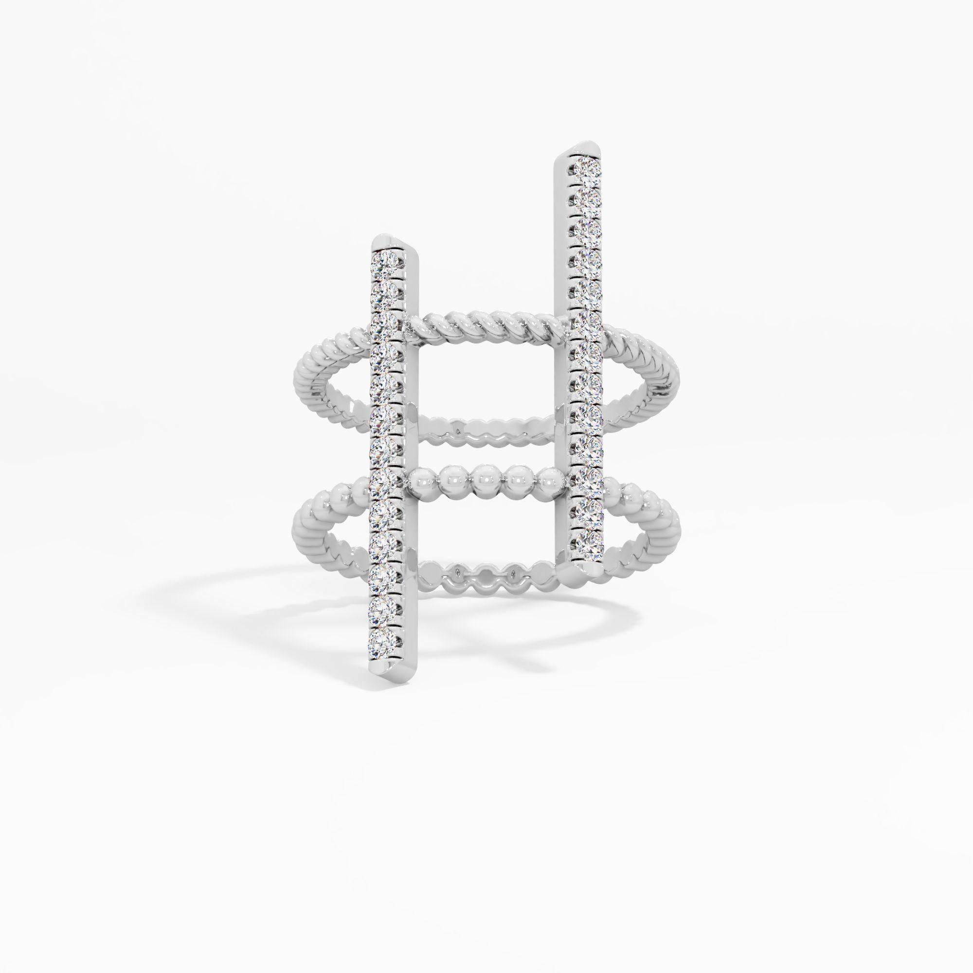 Beaded Open Bar Diamond Ring