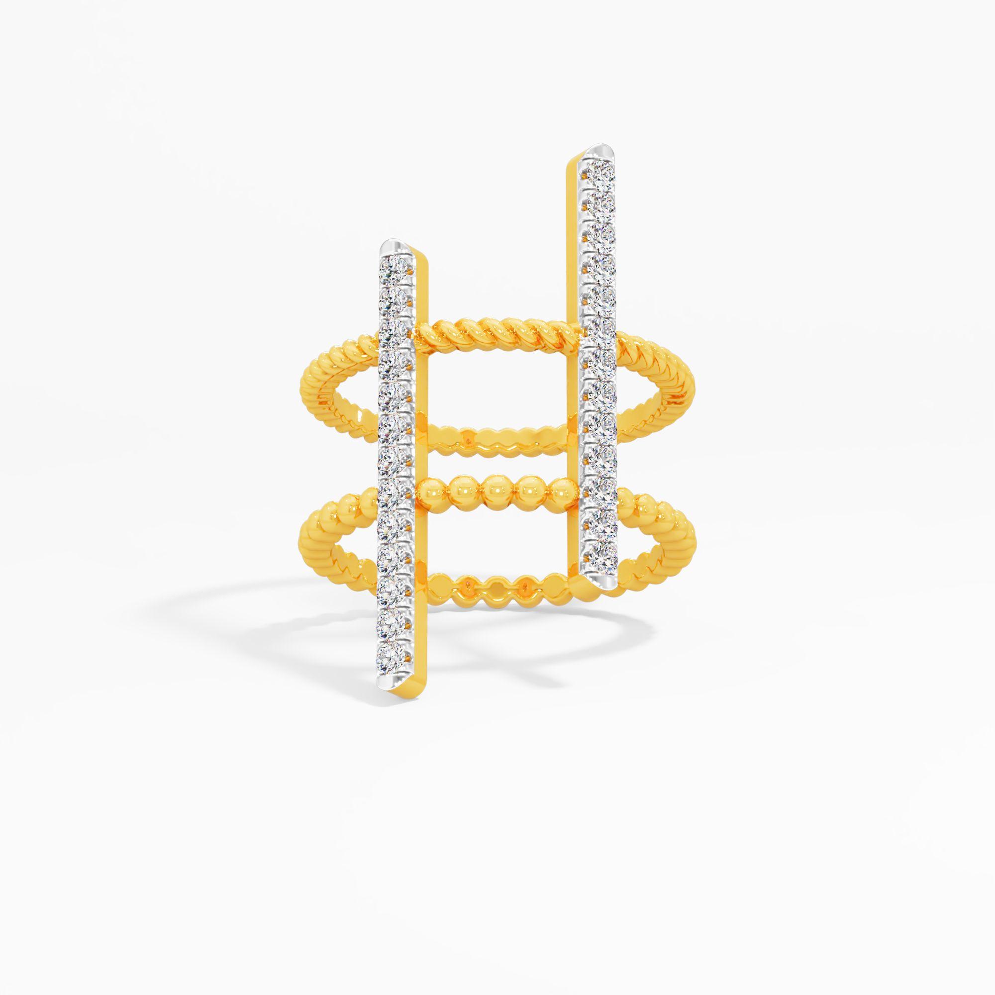 Beaded Open Bar Diamond Ring