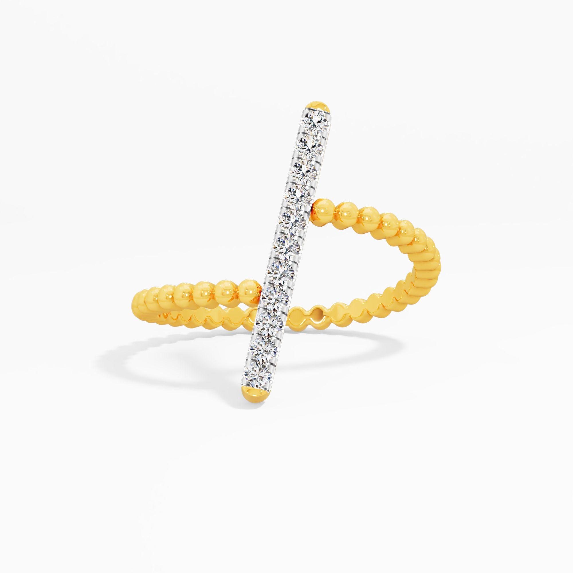 Beaded Bypass Bar Diamond Ring