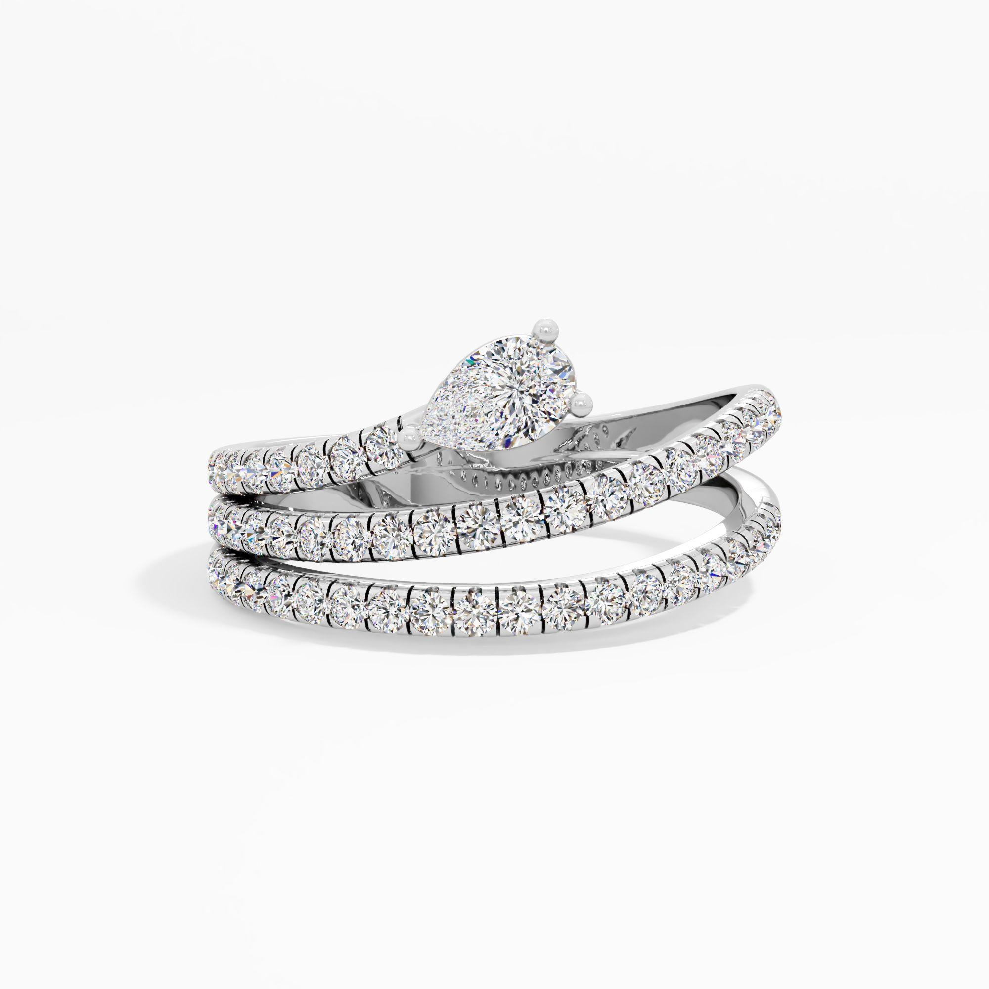 Pear Solitaire Triple Wrap Ring