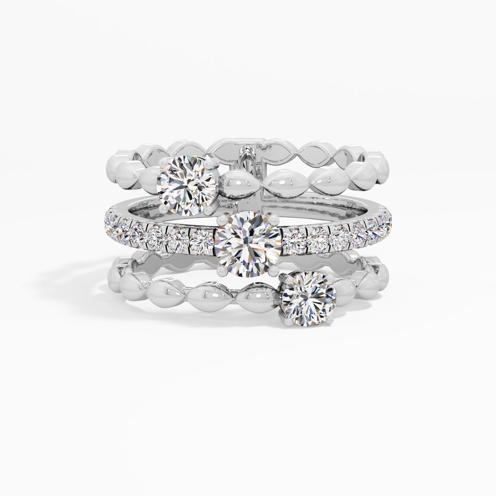 Triple Row Beaded Diamond Ring
