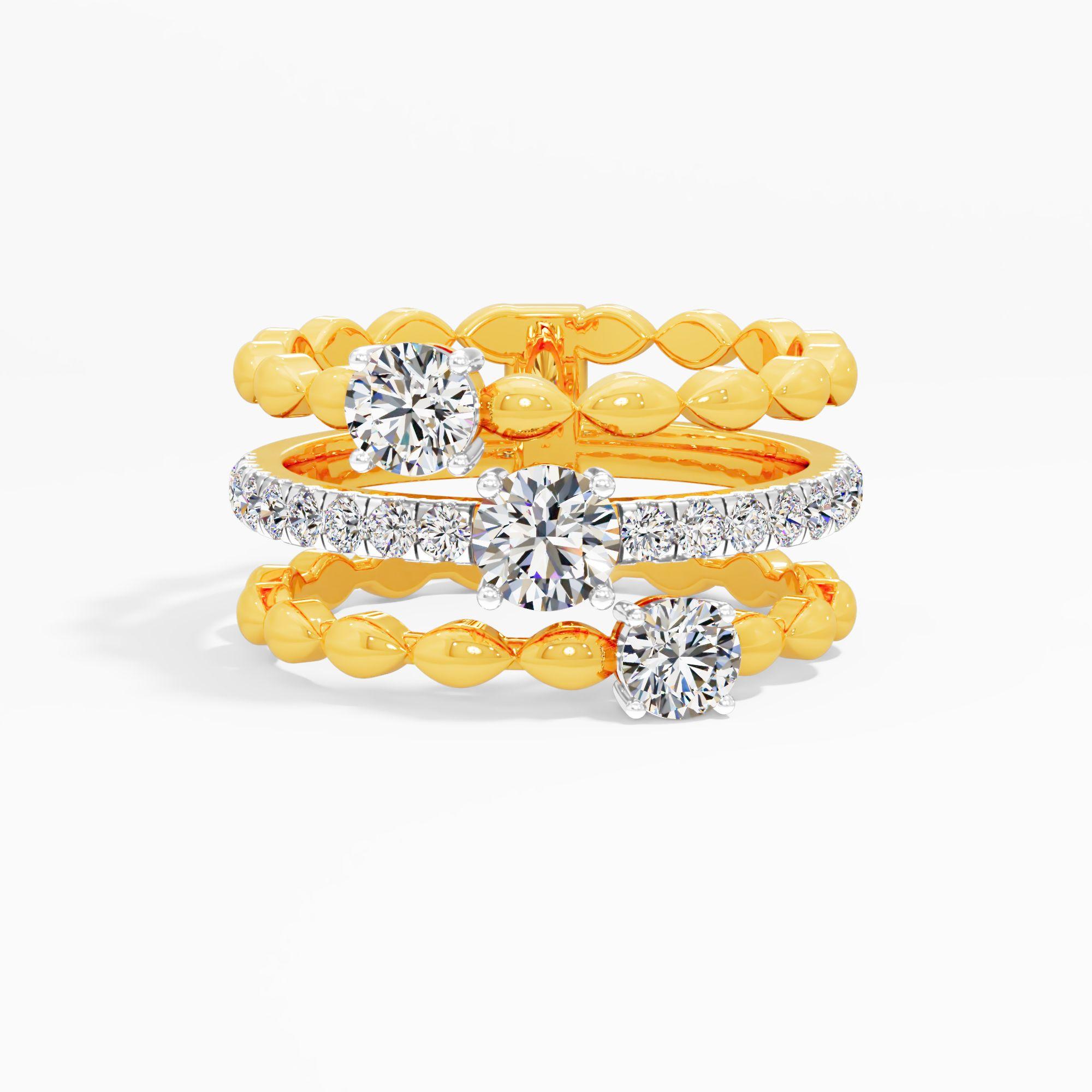 Triple Row Beaded Diamond Ring