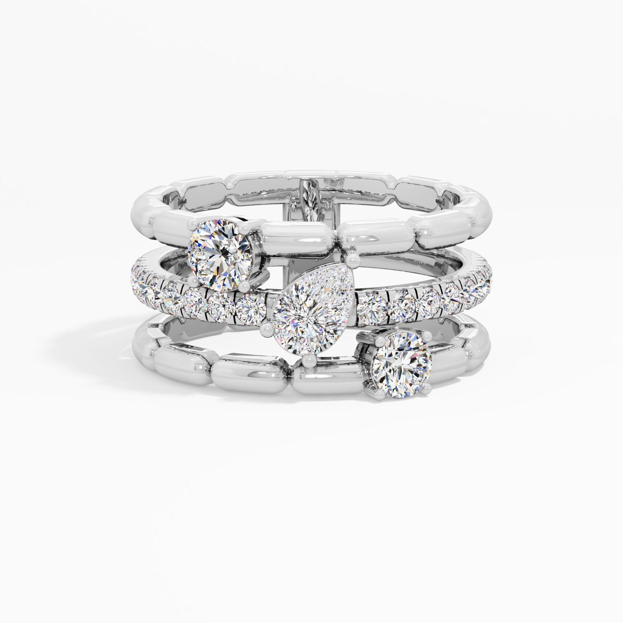 Triple Bar Pear Link Diamond Ring