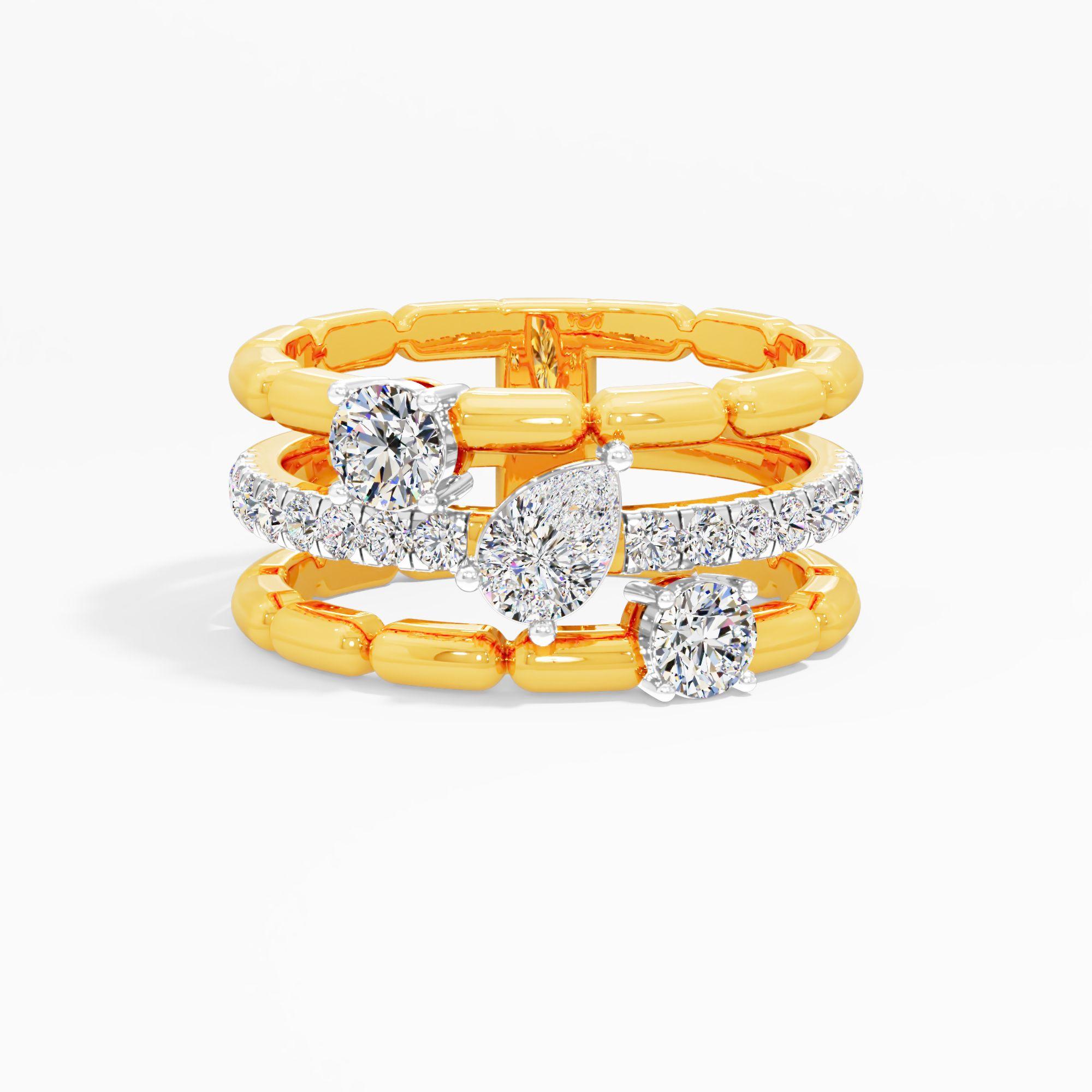 Triple Bar Pear Link Diamond Ring