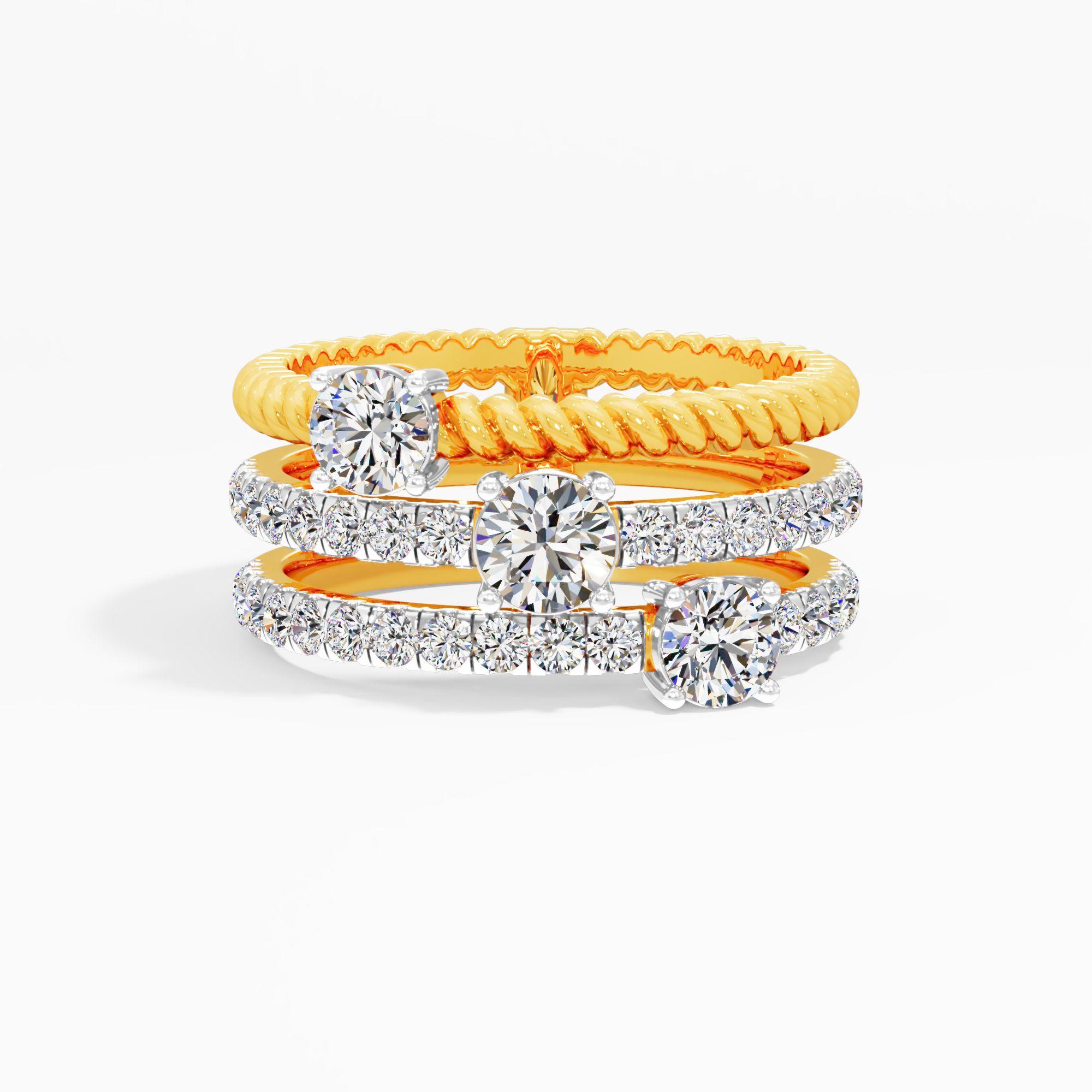 Twist Braided Tri Row Diamond Ring