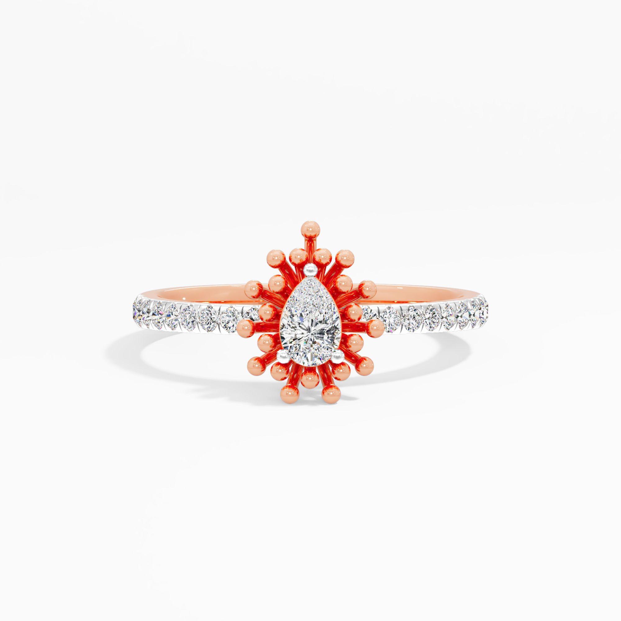 The Pear Sun Ray Solitaire Ring