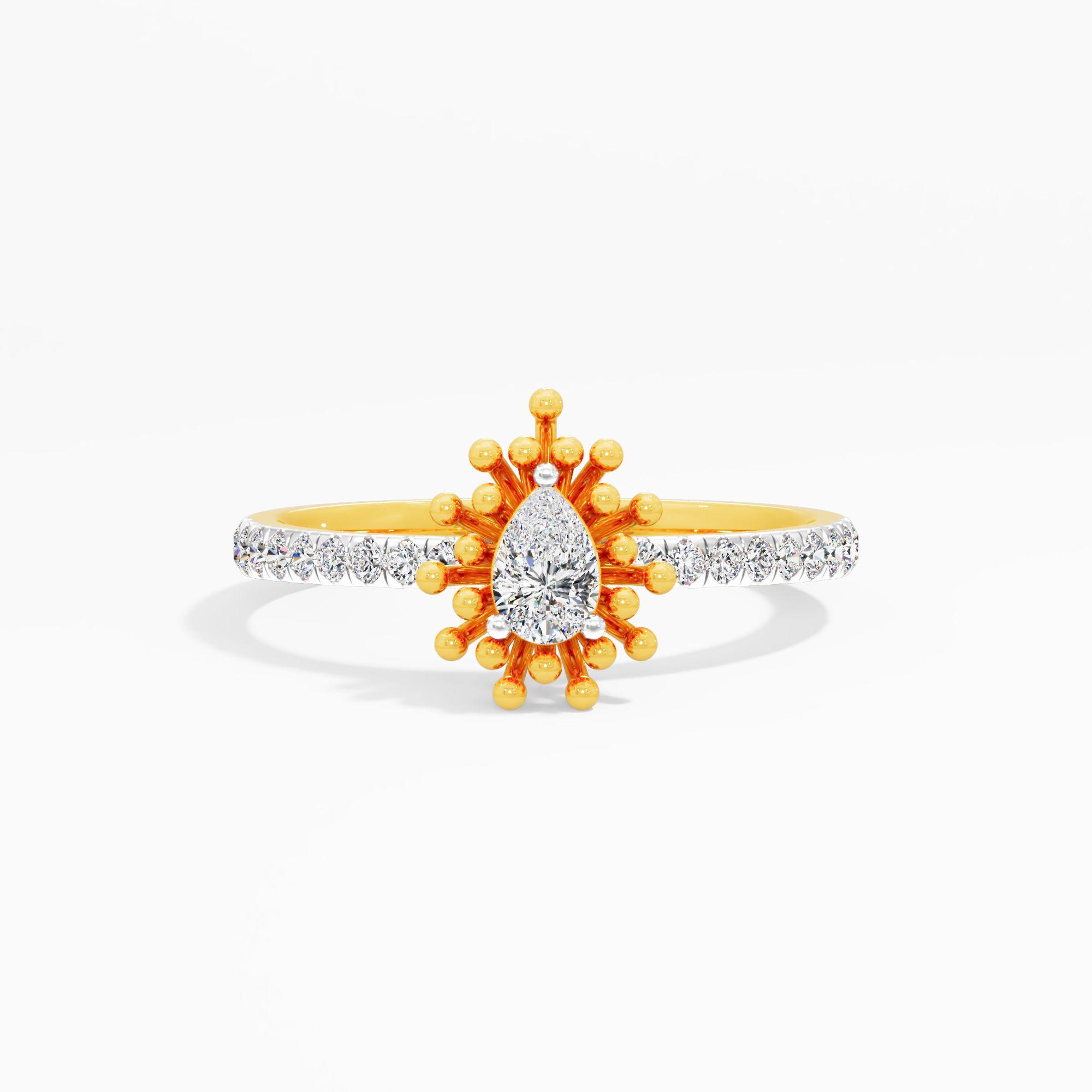 The Pear Sun Ray Solitaire Ring