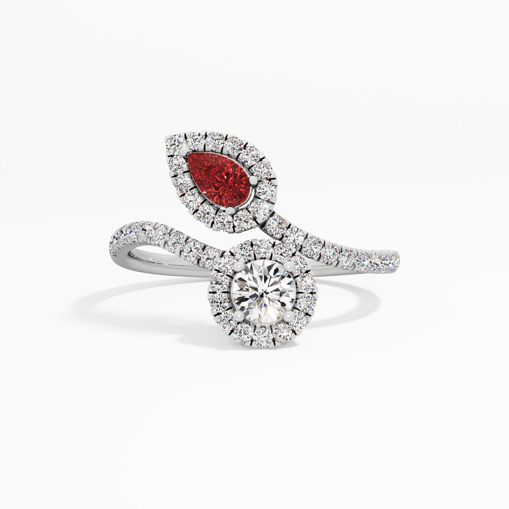 Leaf Dewdrop Duet Crossover Ring