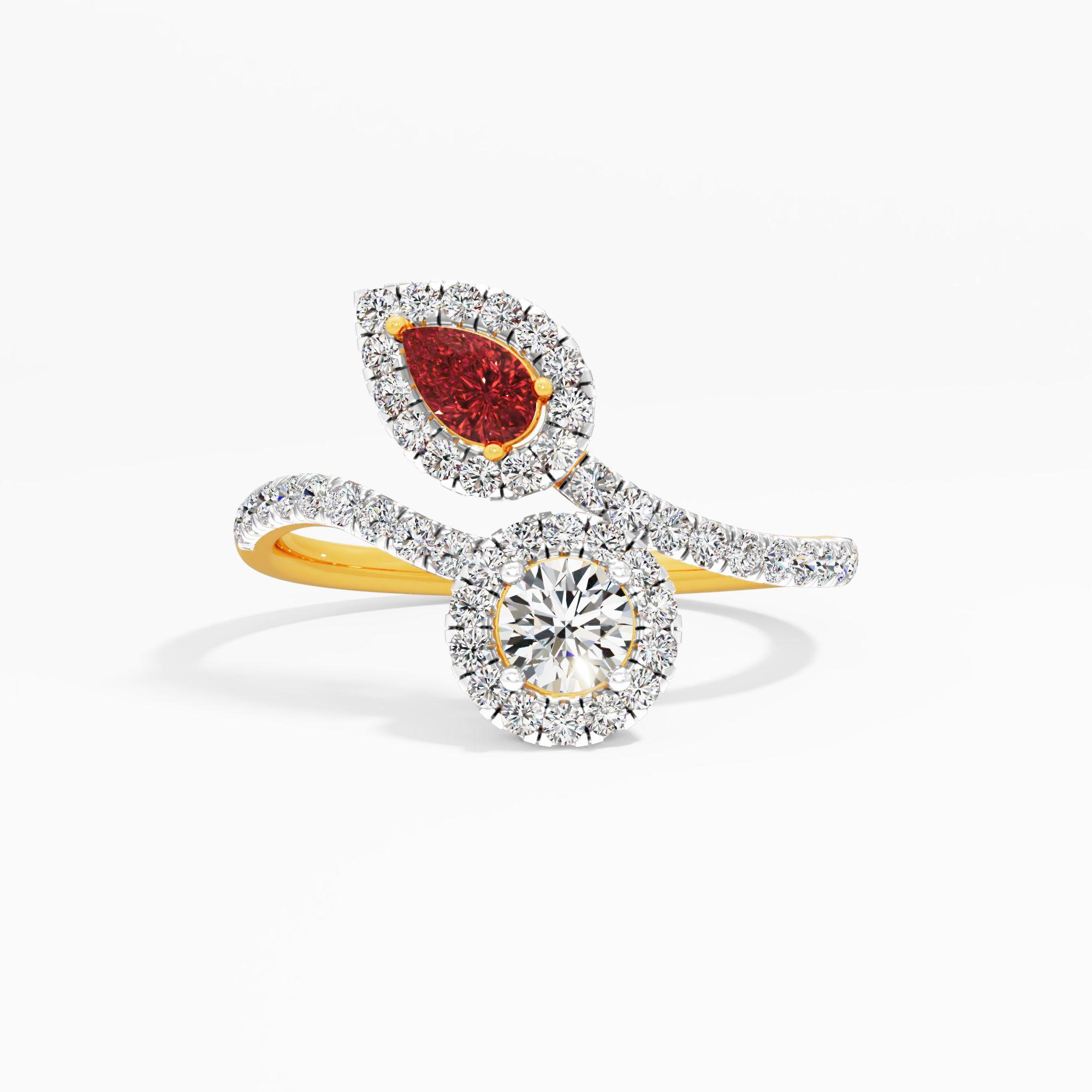 Leaf Dewdrop Duet Crossover Ring