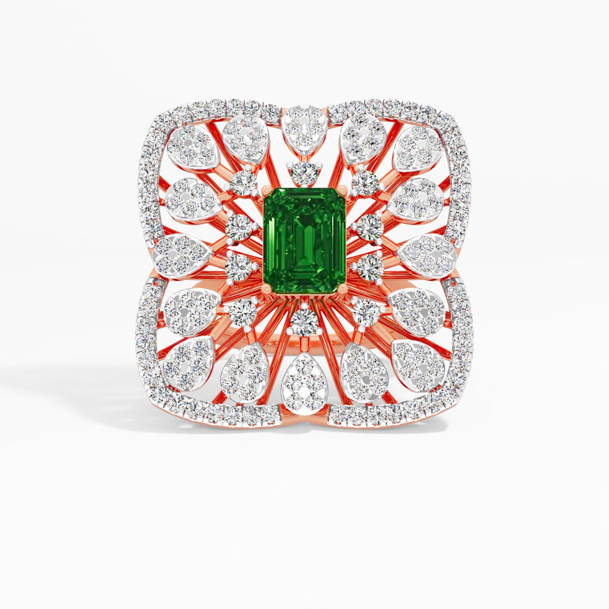 Emerald Floral Cocktail Ring