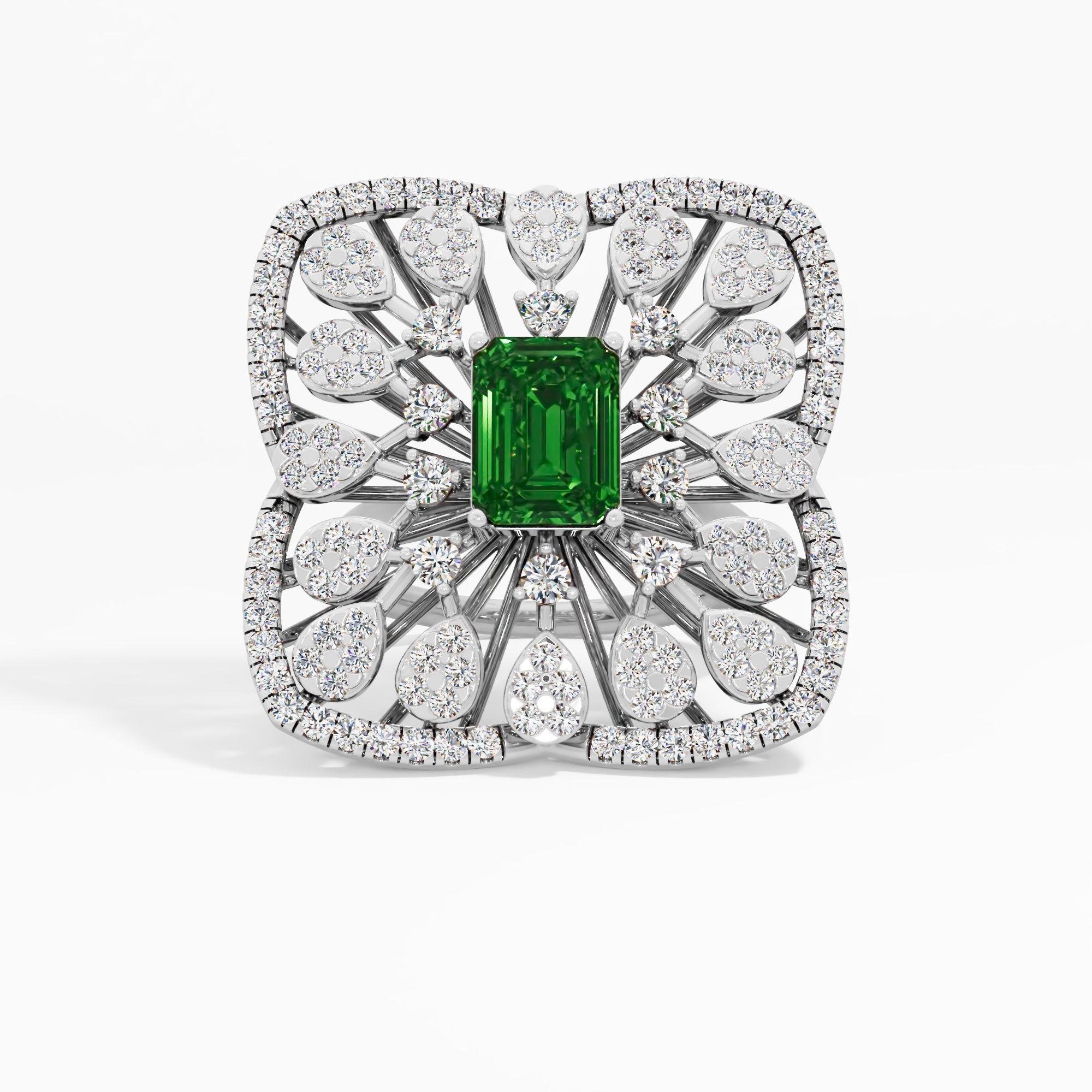 Emerald Floral Cocktail Ring