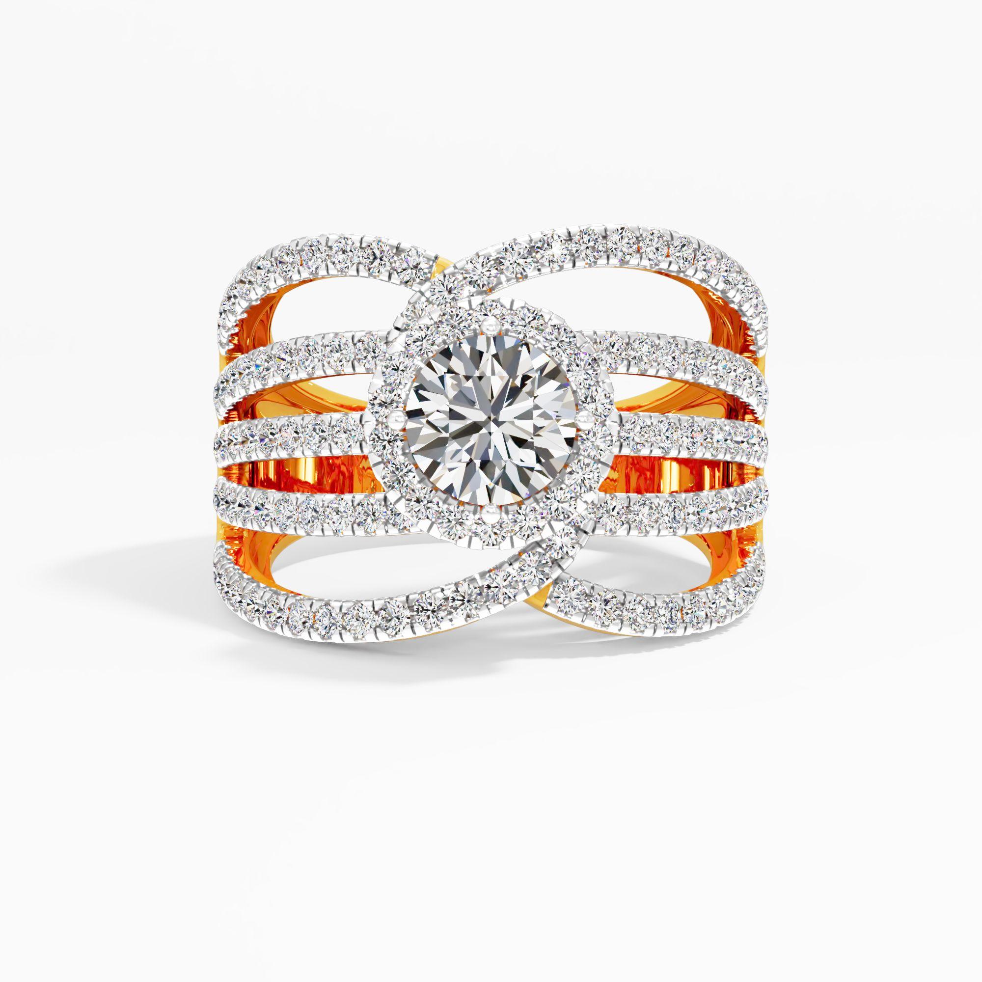Crossover Halo Solitaire Ring