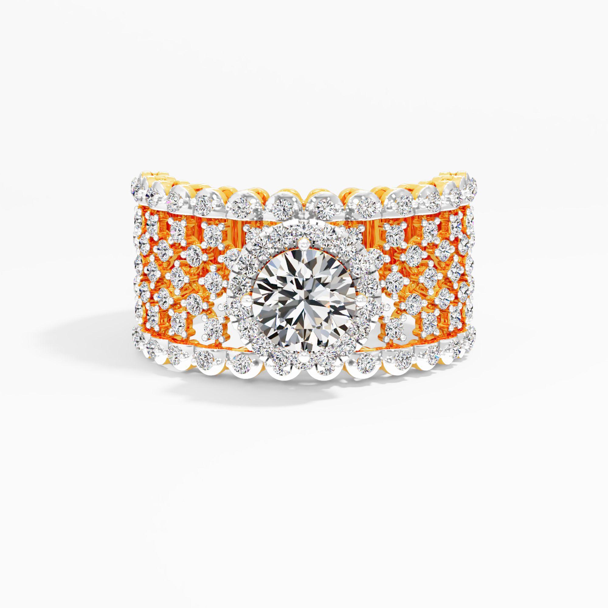 Scalloped Halo Solitaire Cocktaill Ring
