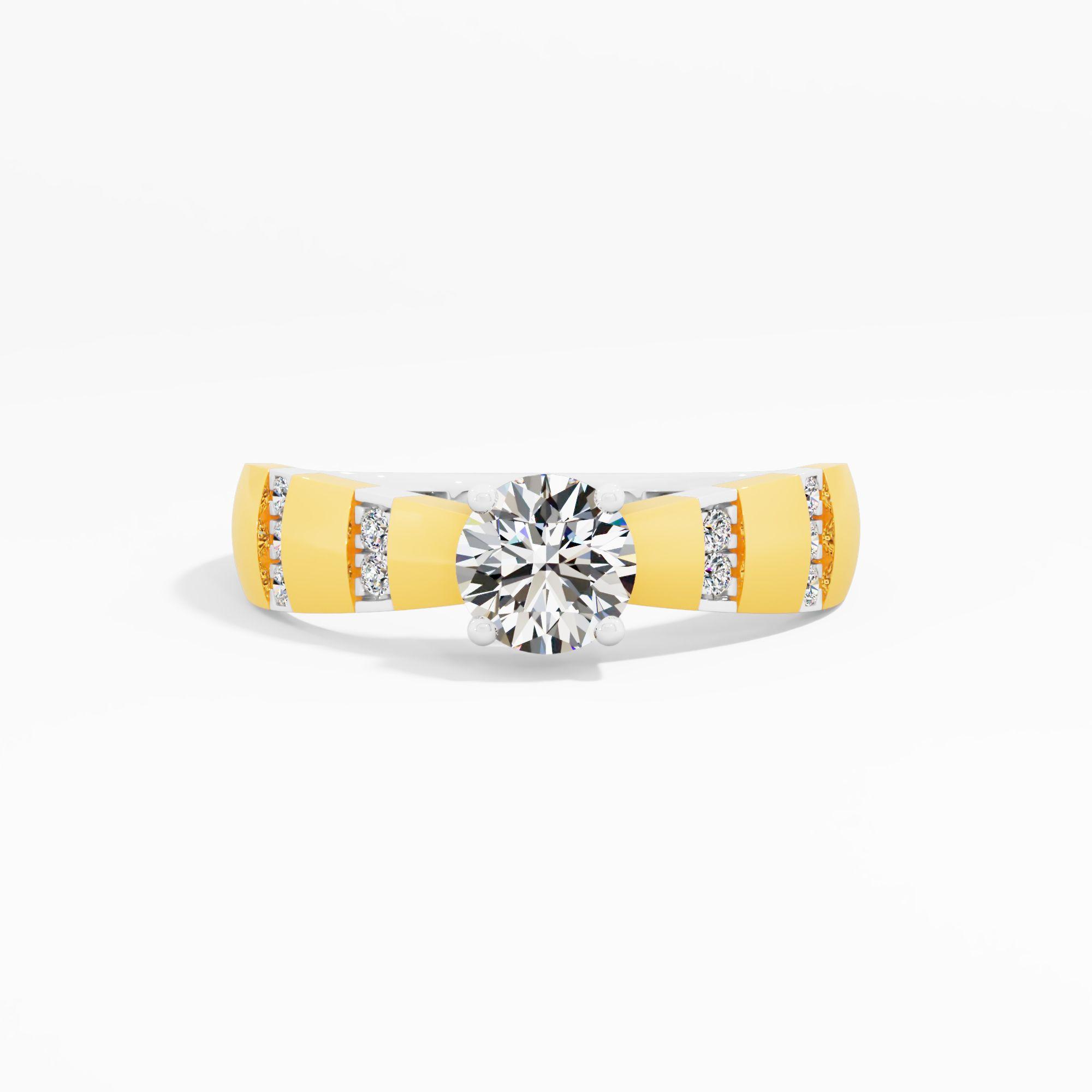 Banded Accent Two Tone Solitaire Ring