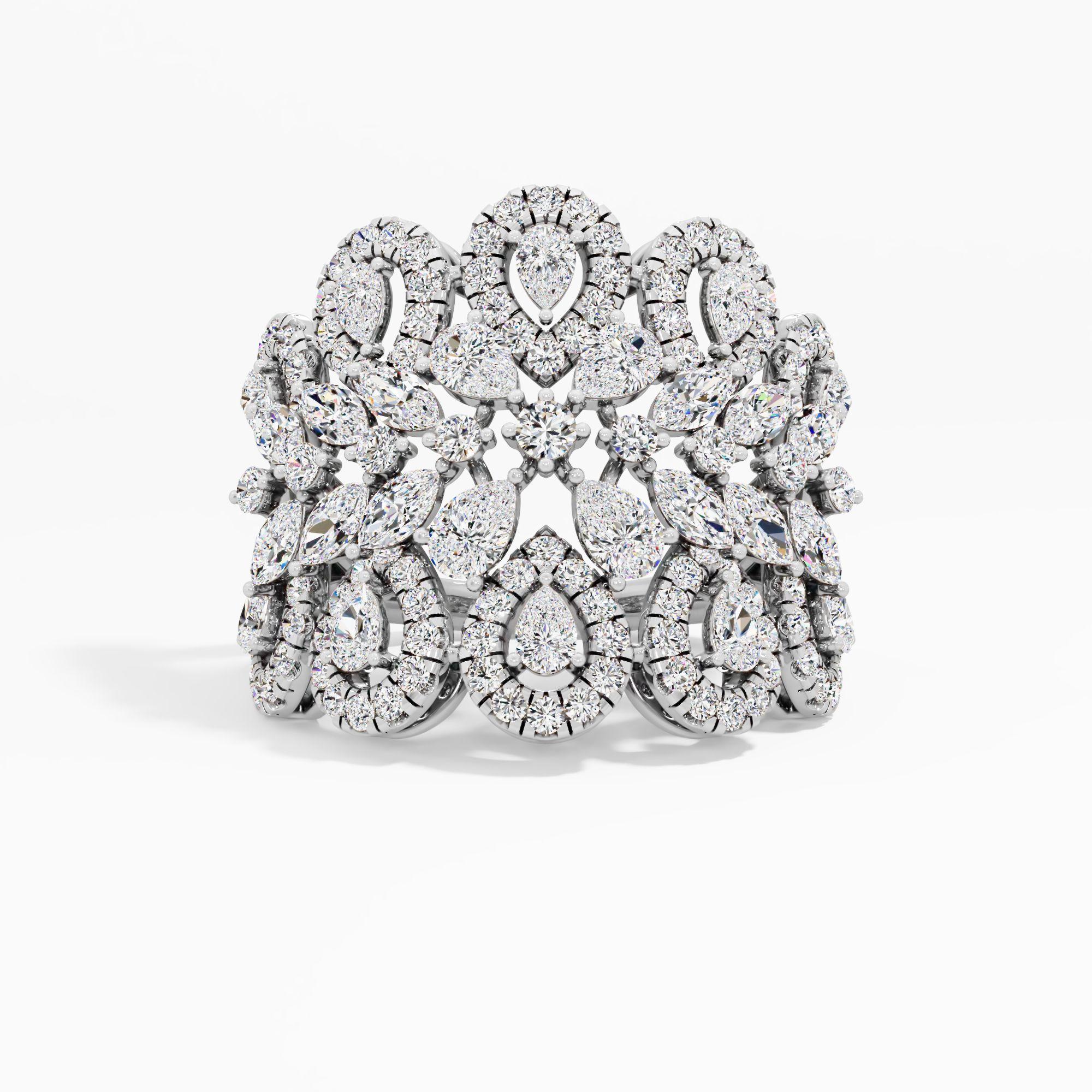 Crown Ornate Pear Cocktail Ring