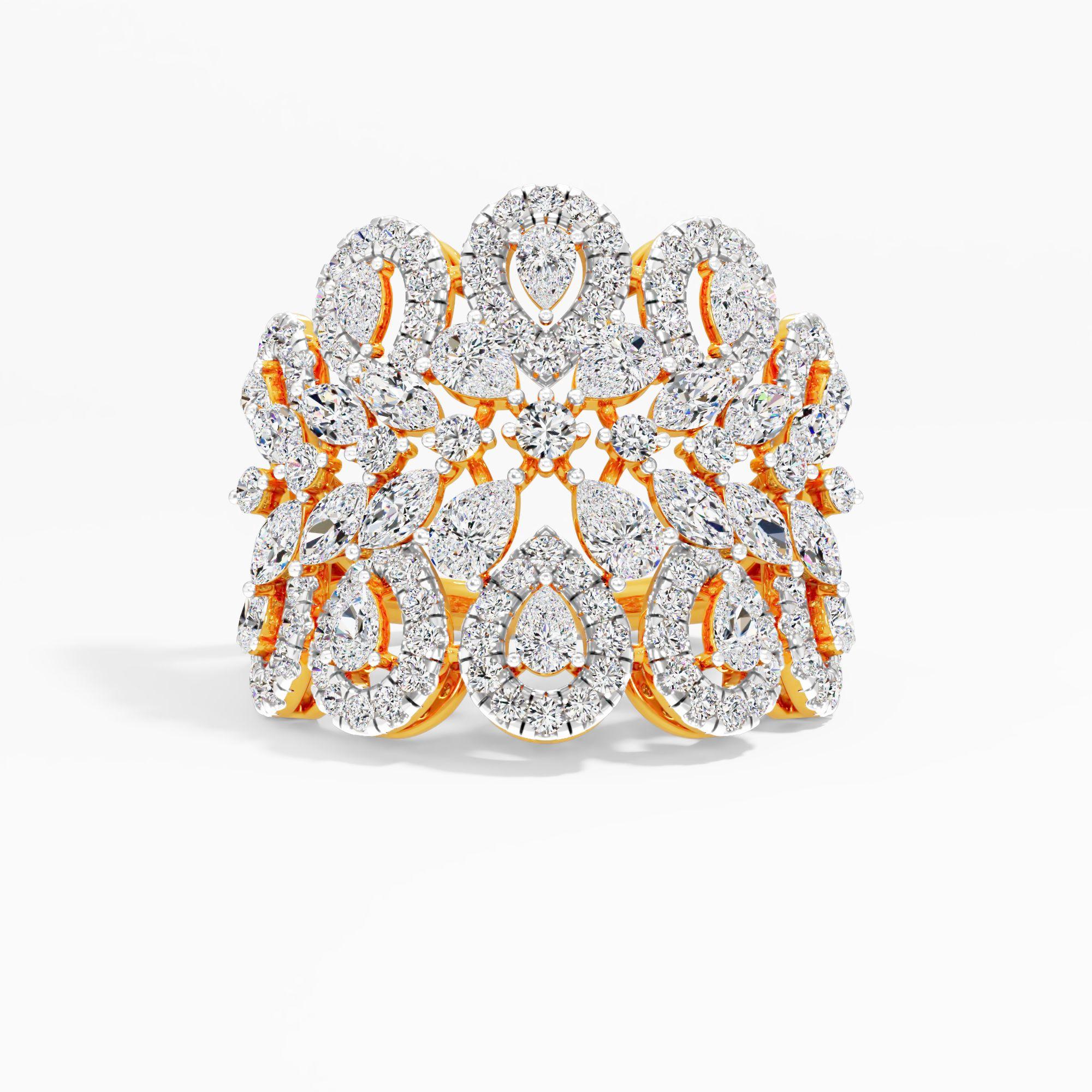 Crown Ornate Pear Cocktail Ring