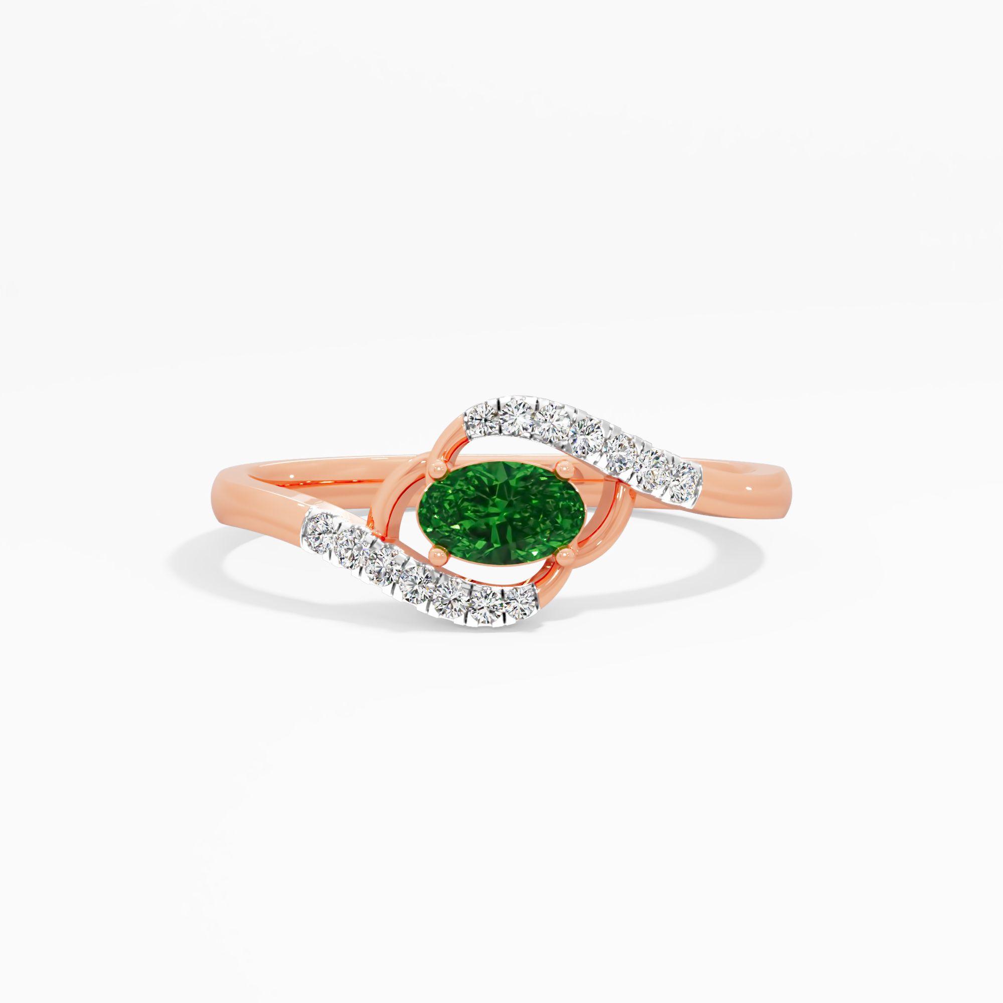 Emerald Eyelet Solitaire Diamond Ring
