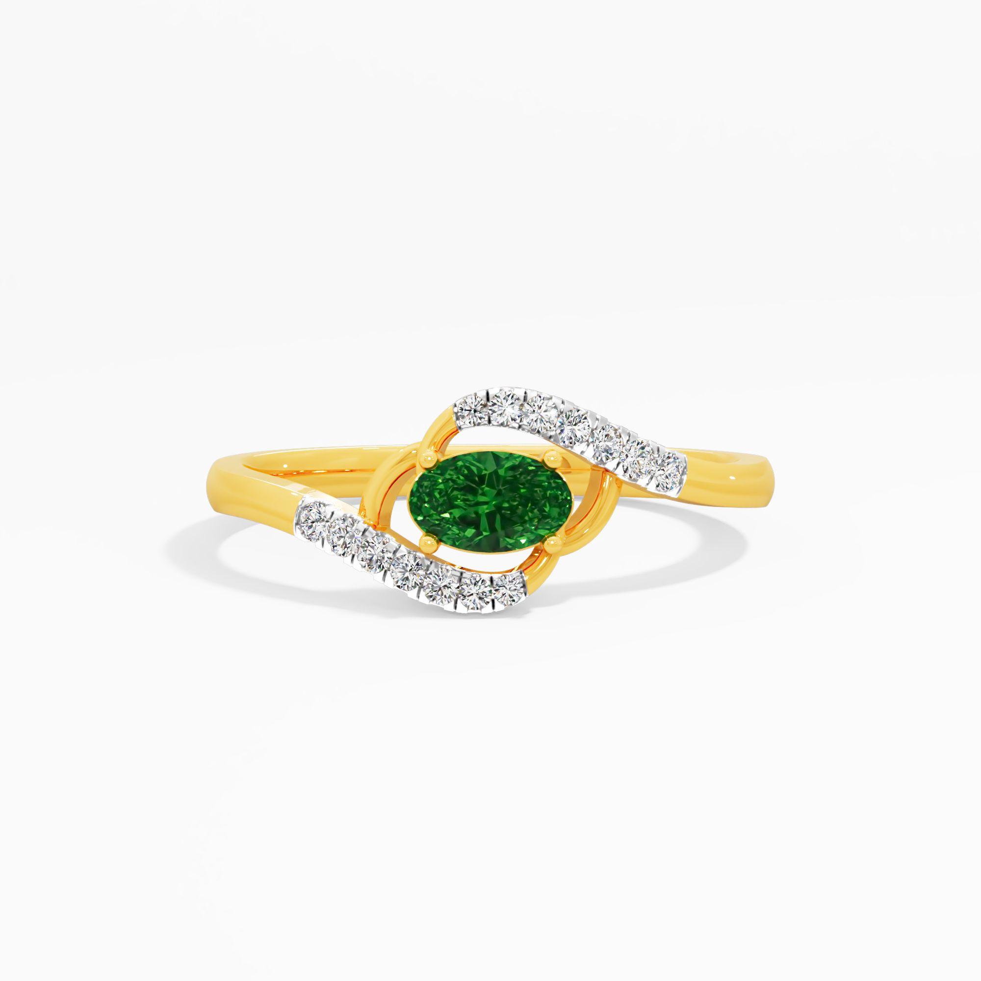Emerald Eyelet Solitaire Diamond Ring