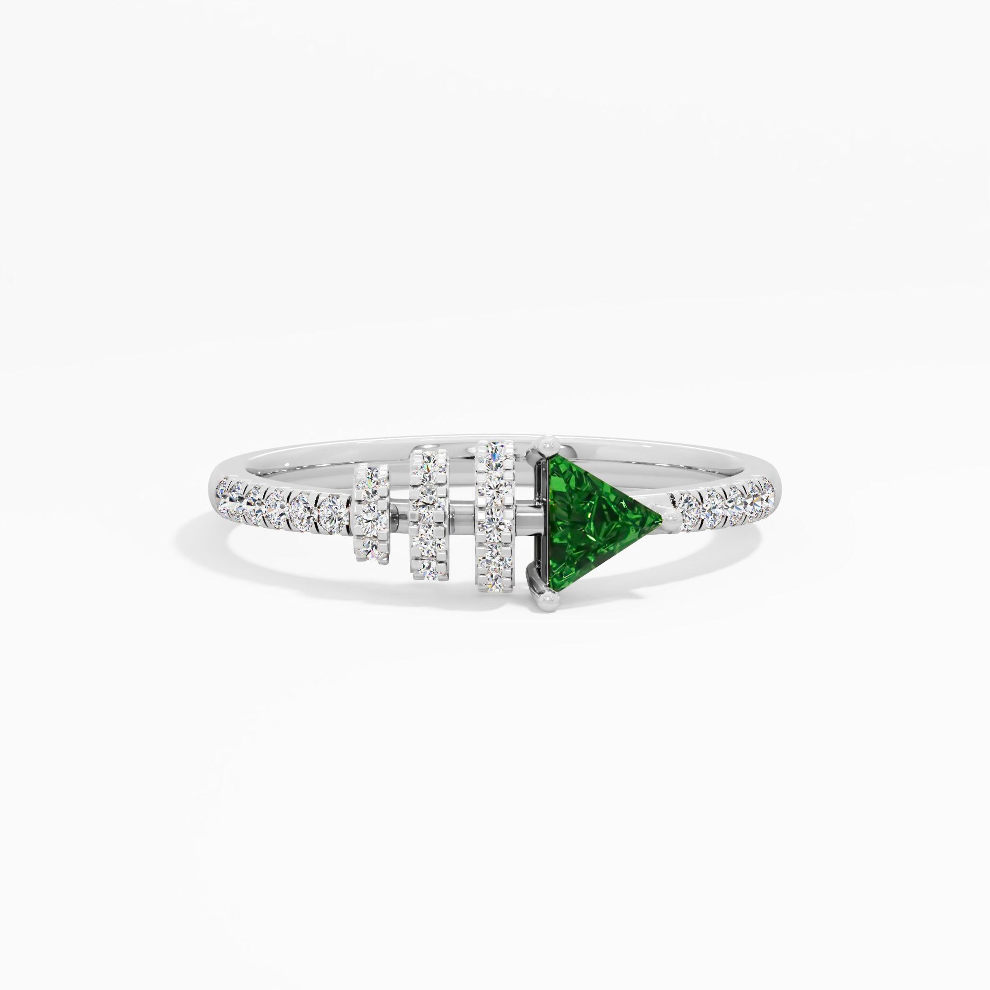 Trilliant Emerald Bar Diamond Ring