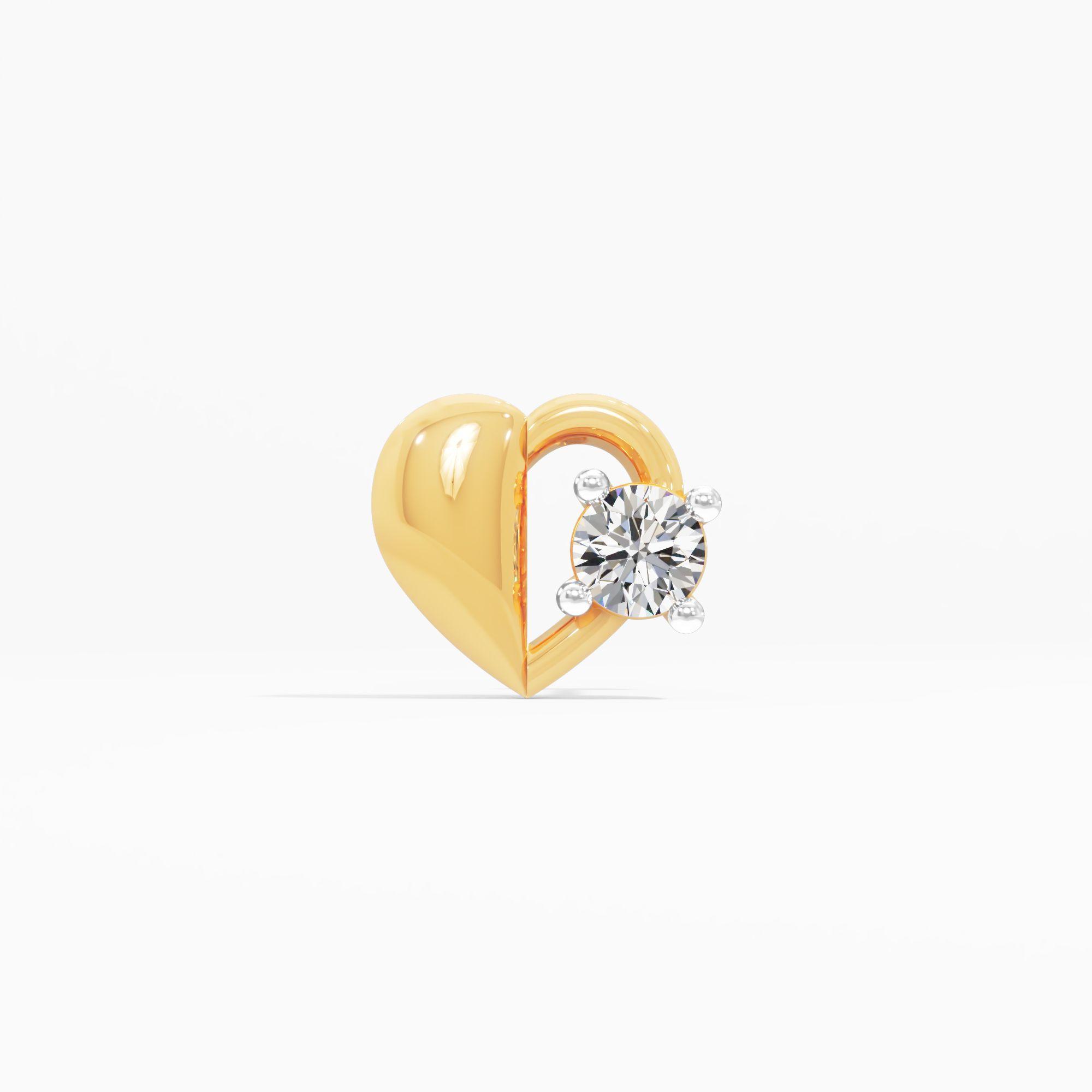 Half Heart Solitaire Stud Nose Pin