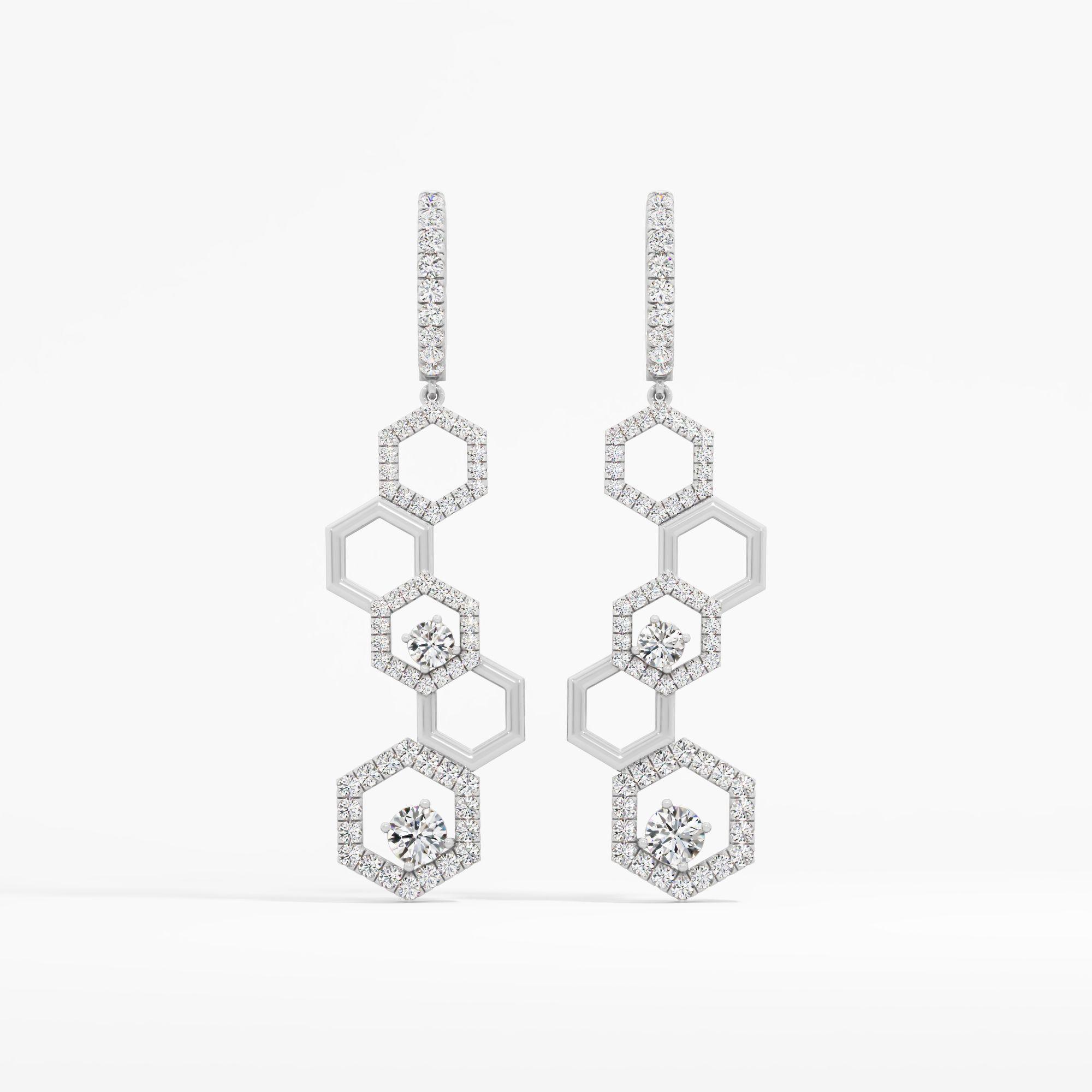 Honeycomb Solitaire Dangle Hoop Earrings