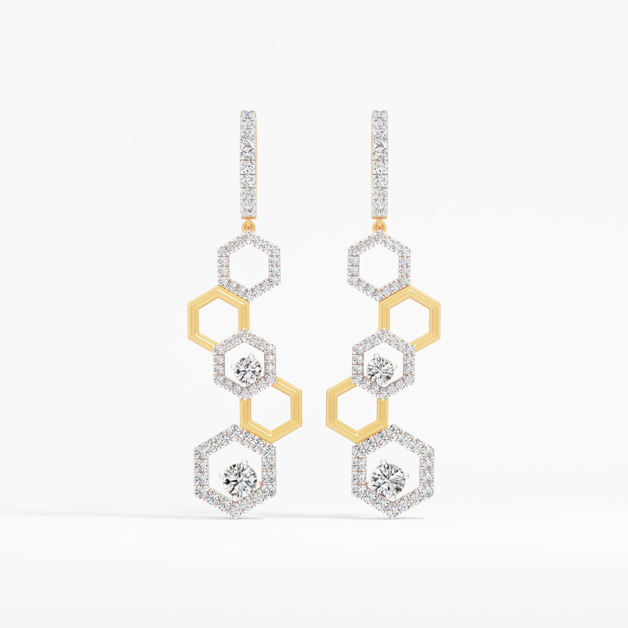 Honeycomb Solitaire Dangle Hoop Earrings