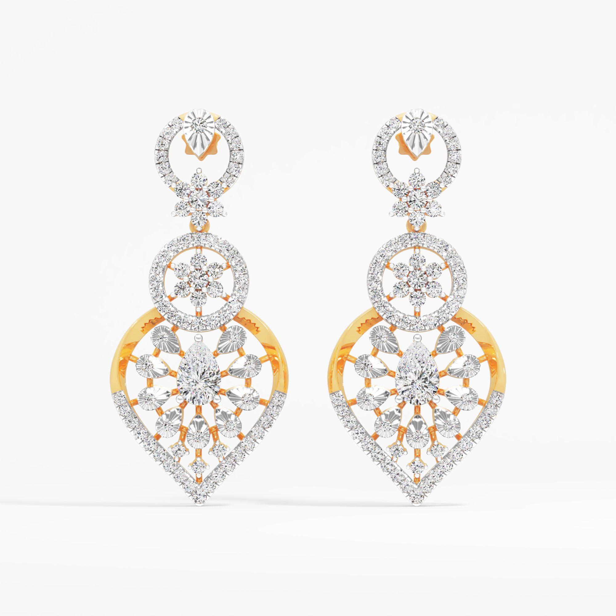 Floral Pear Solitaire Dangle Earrings