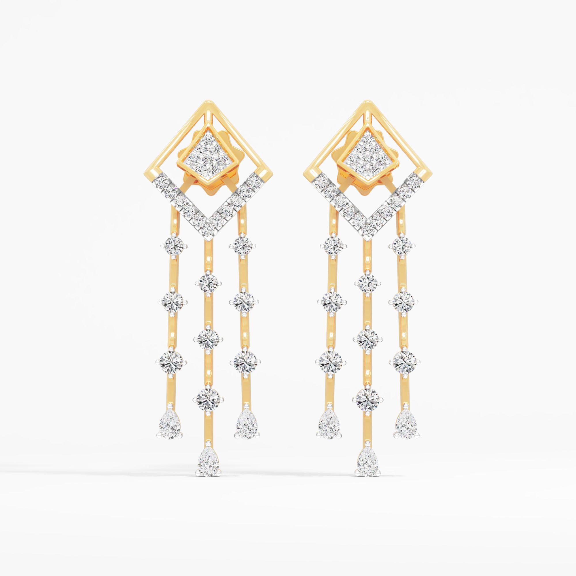 Geometric Diamond Tassel Dangle Earrings