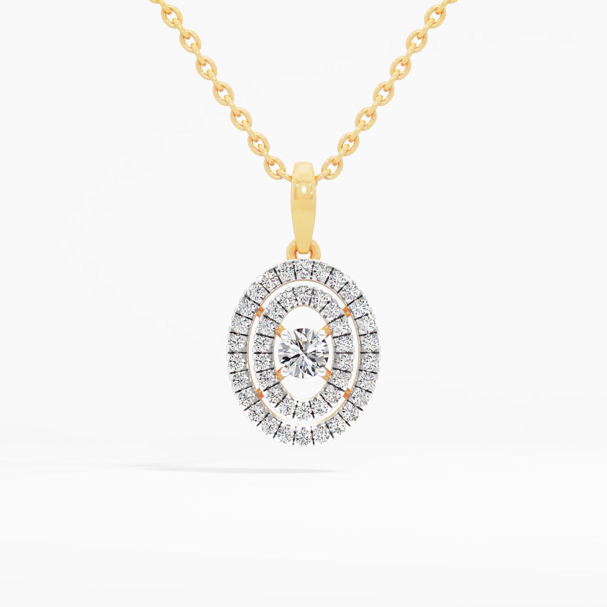 Round Solitaire Double Halo Pendant